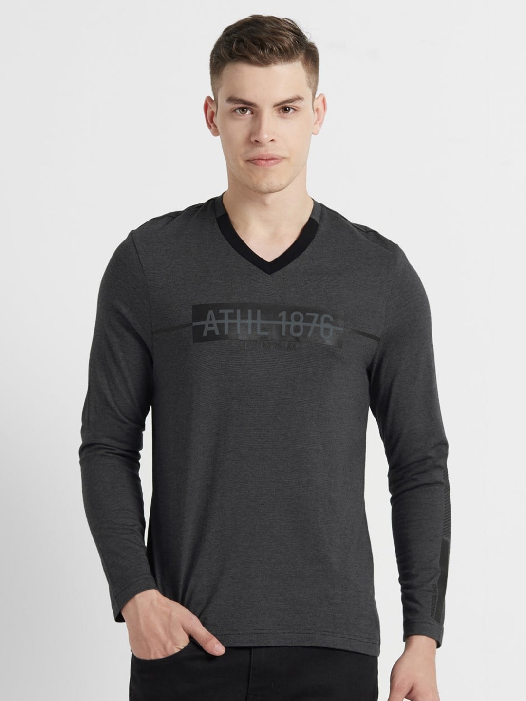 

Jockey Men Charcoal Grey Printed V-Neck T-shirt