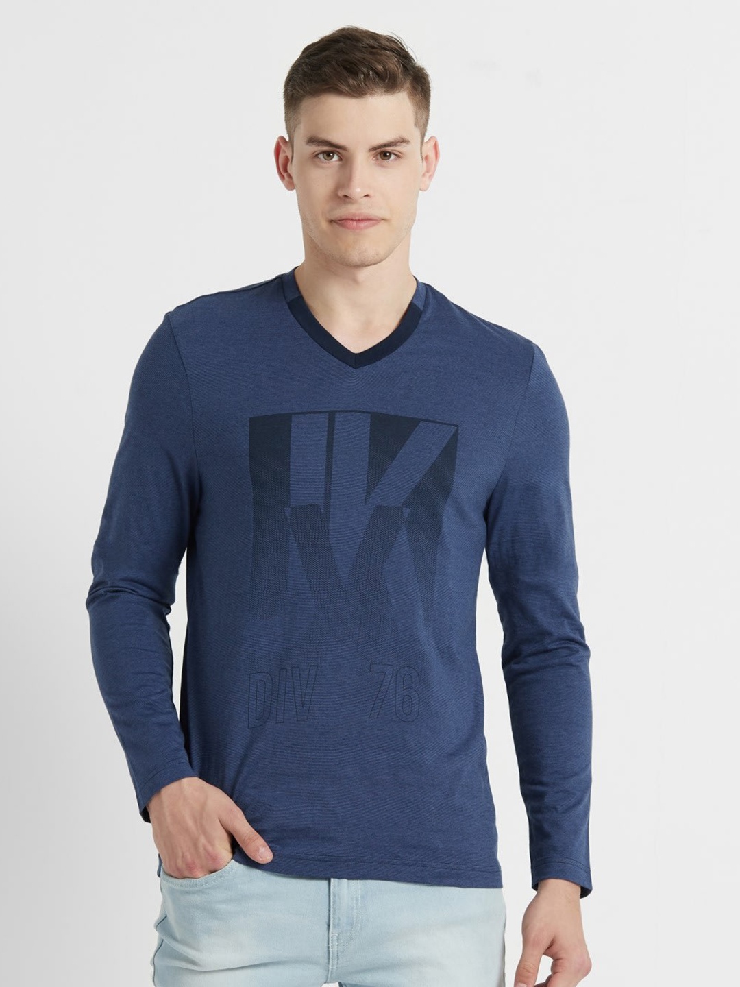 

Jockey Men Blue & Black Printed V-Neck Tshirt