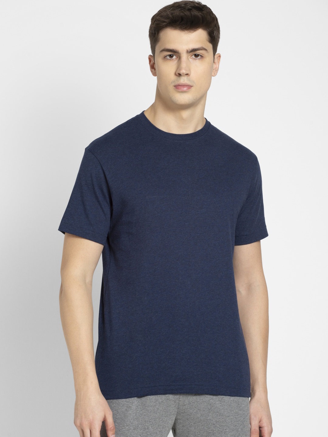 

Jockey Men Navy Blue Solid Comfort Fit Round Neck Lounge T-shirt