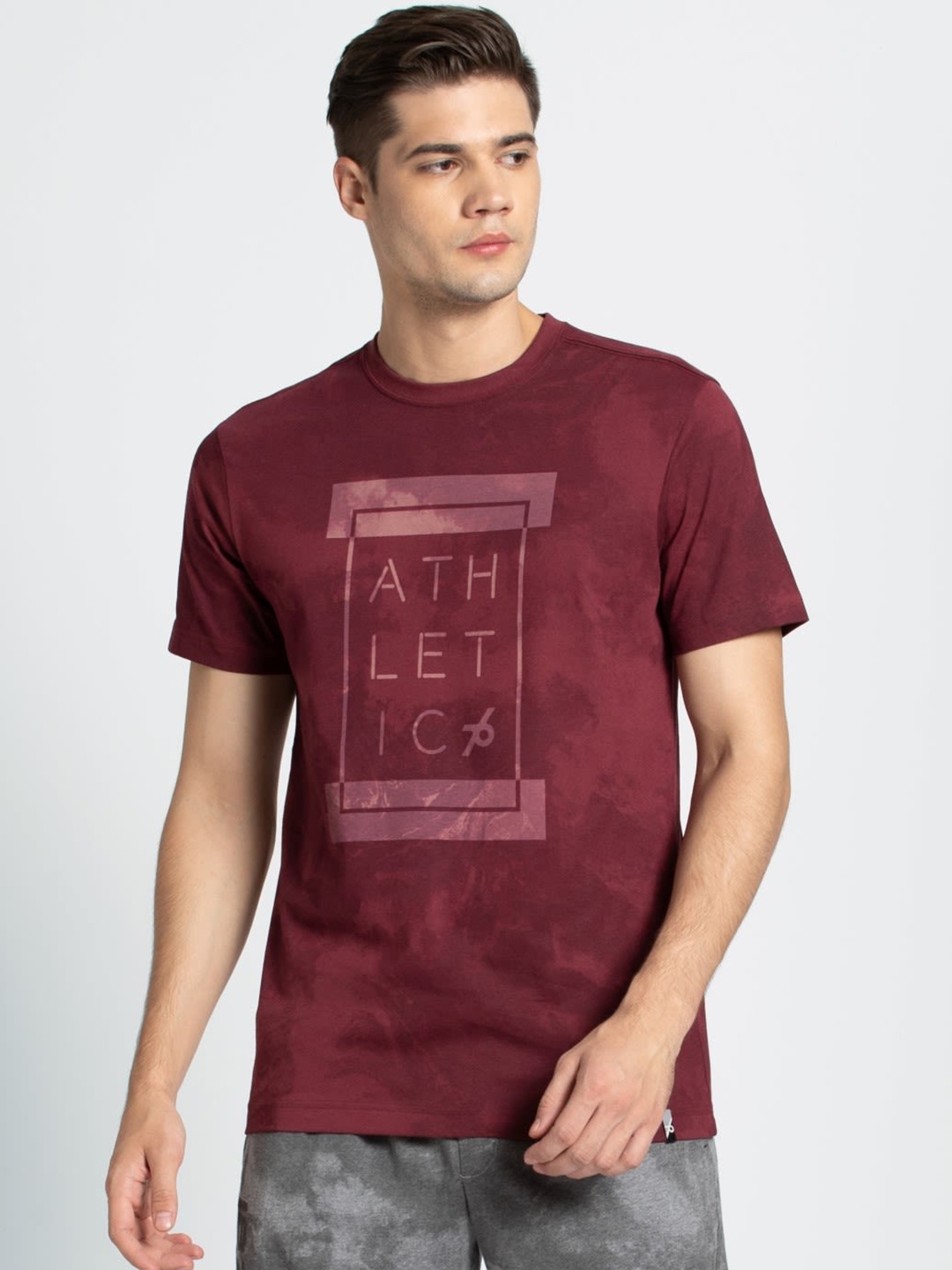 

Jockey Men Maroon Printed Round Neck Tshirt
