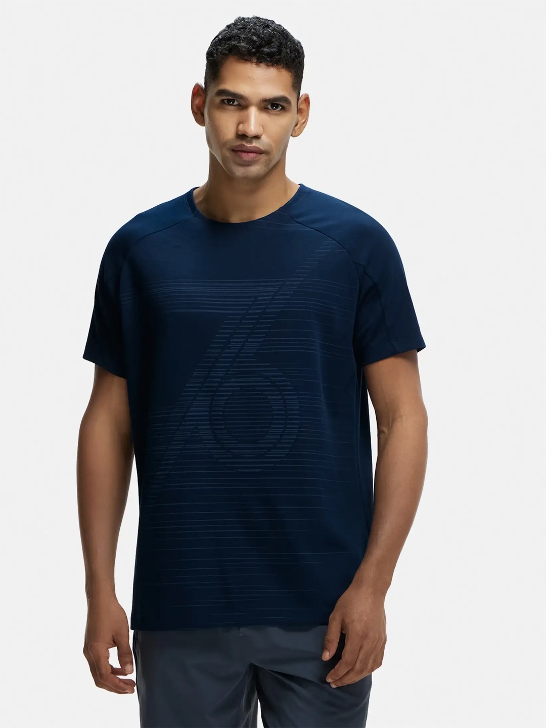 

Jockey Men Navy Blue Printed Round Neck T-shirt