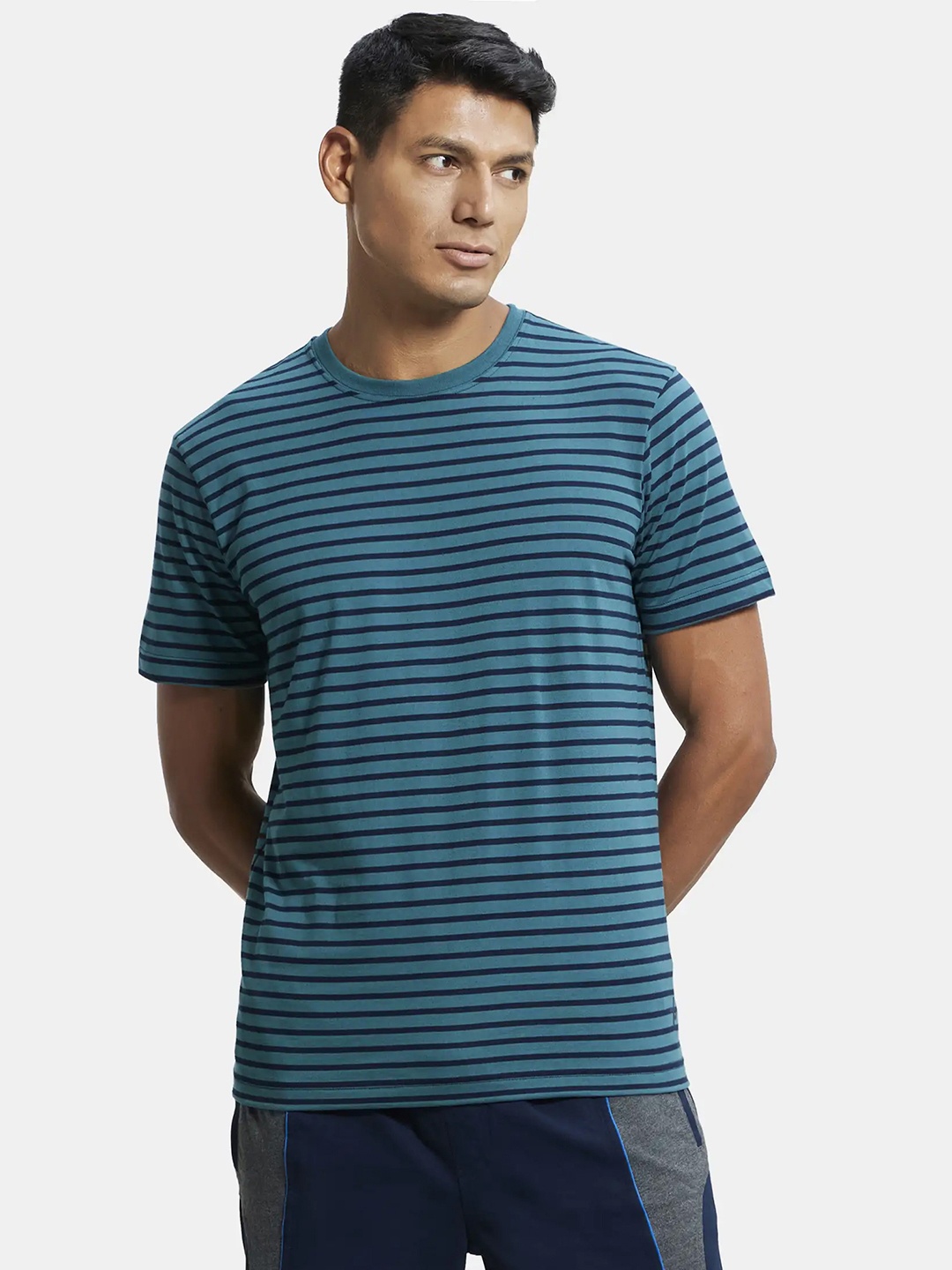 

Jockey Super Combed Cotton Rich Striped Round Neck Half Sleeve Tshirt-2715, Green