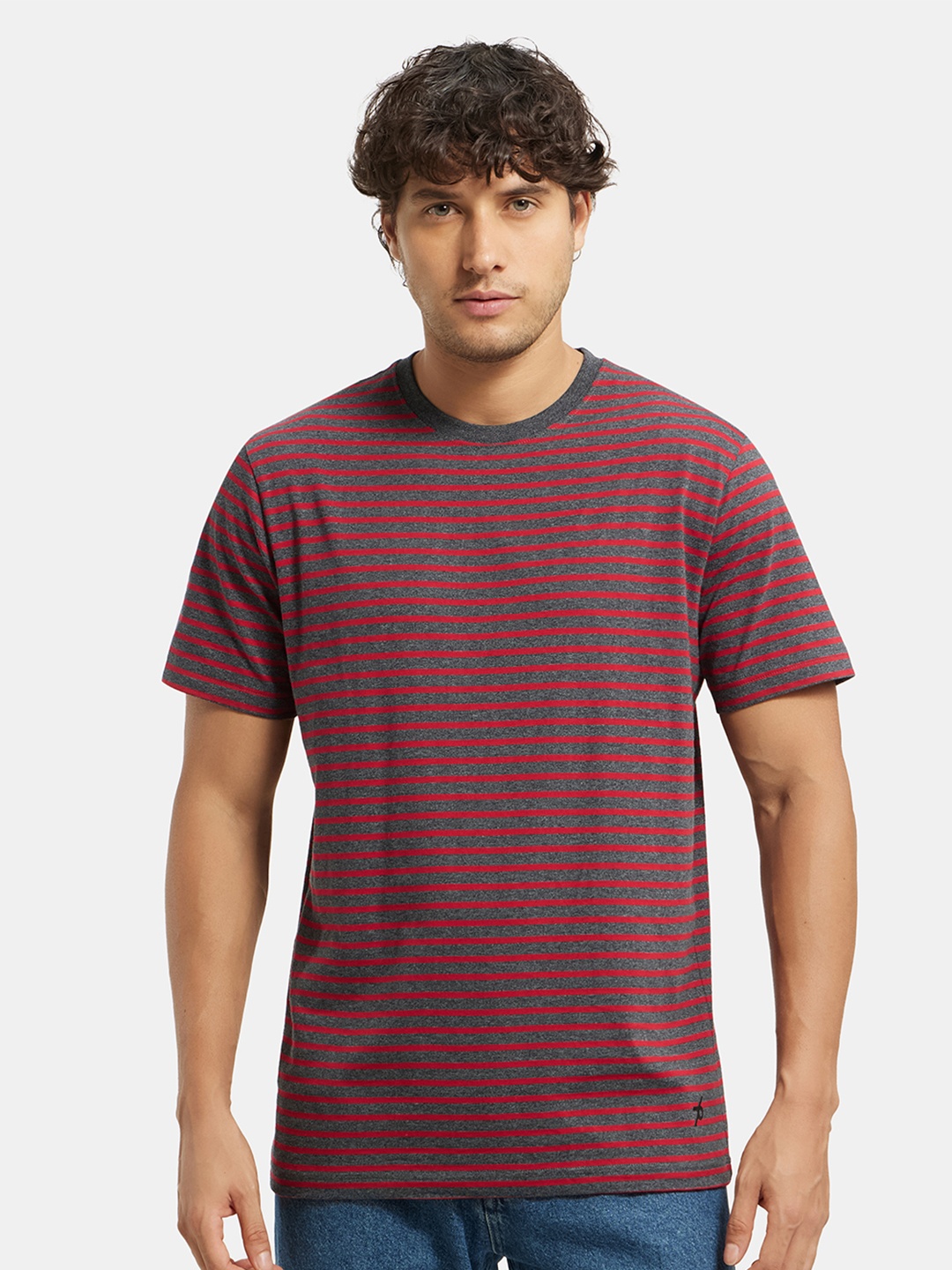 

Jockey Combed Cotton Rich Striped Round Neck Half Sleeve Tshirt-2715, Charcoal