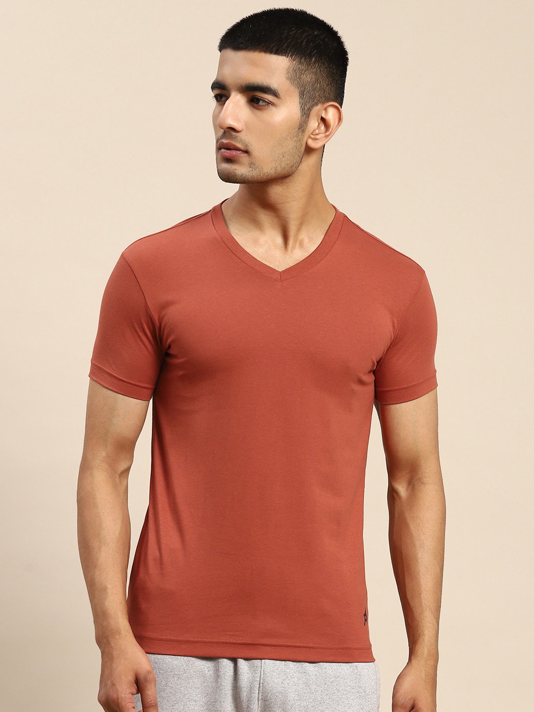 

Jockey Men Rust Brown Cotton Solid Lounge T-shirt