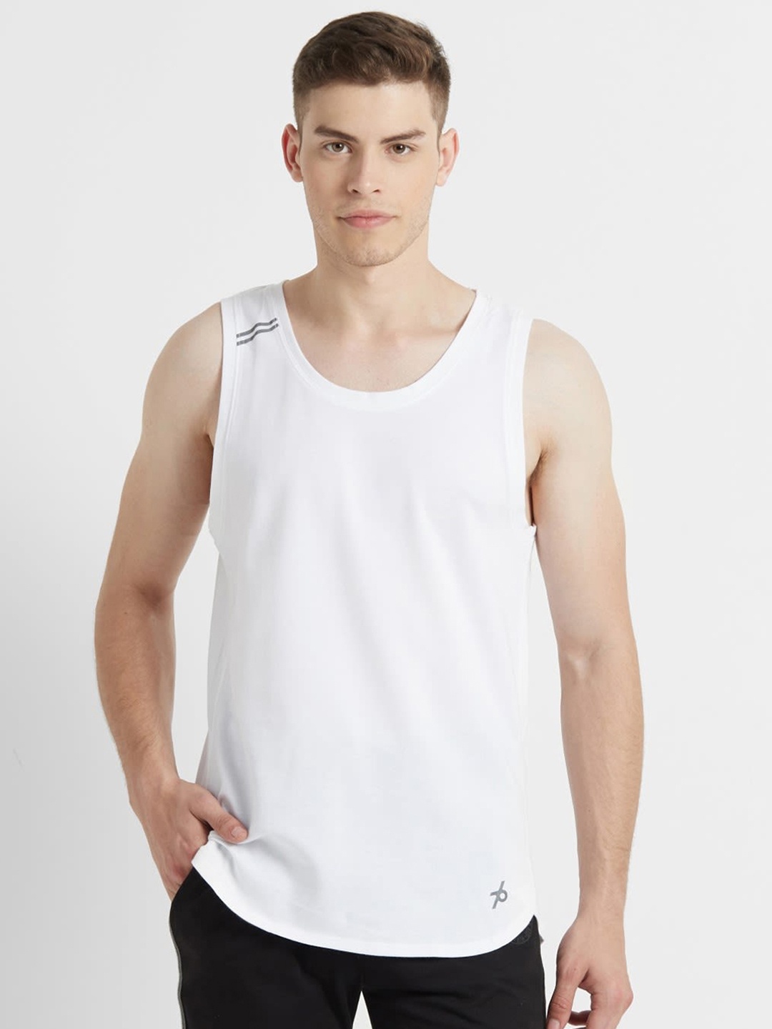 

Jockey Men White Solid Round Neck Sleeveless T-shirt