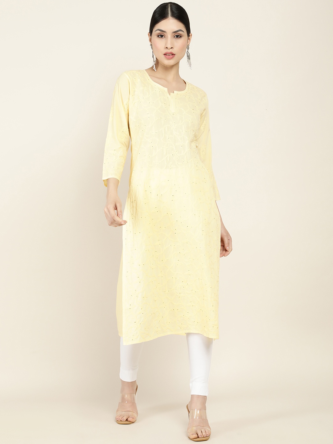

Soch Yellow Floral Embroidered Cotton Kurta