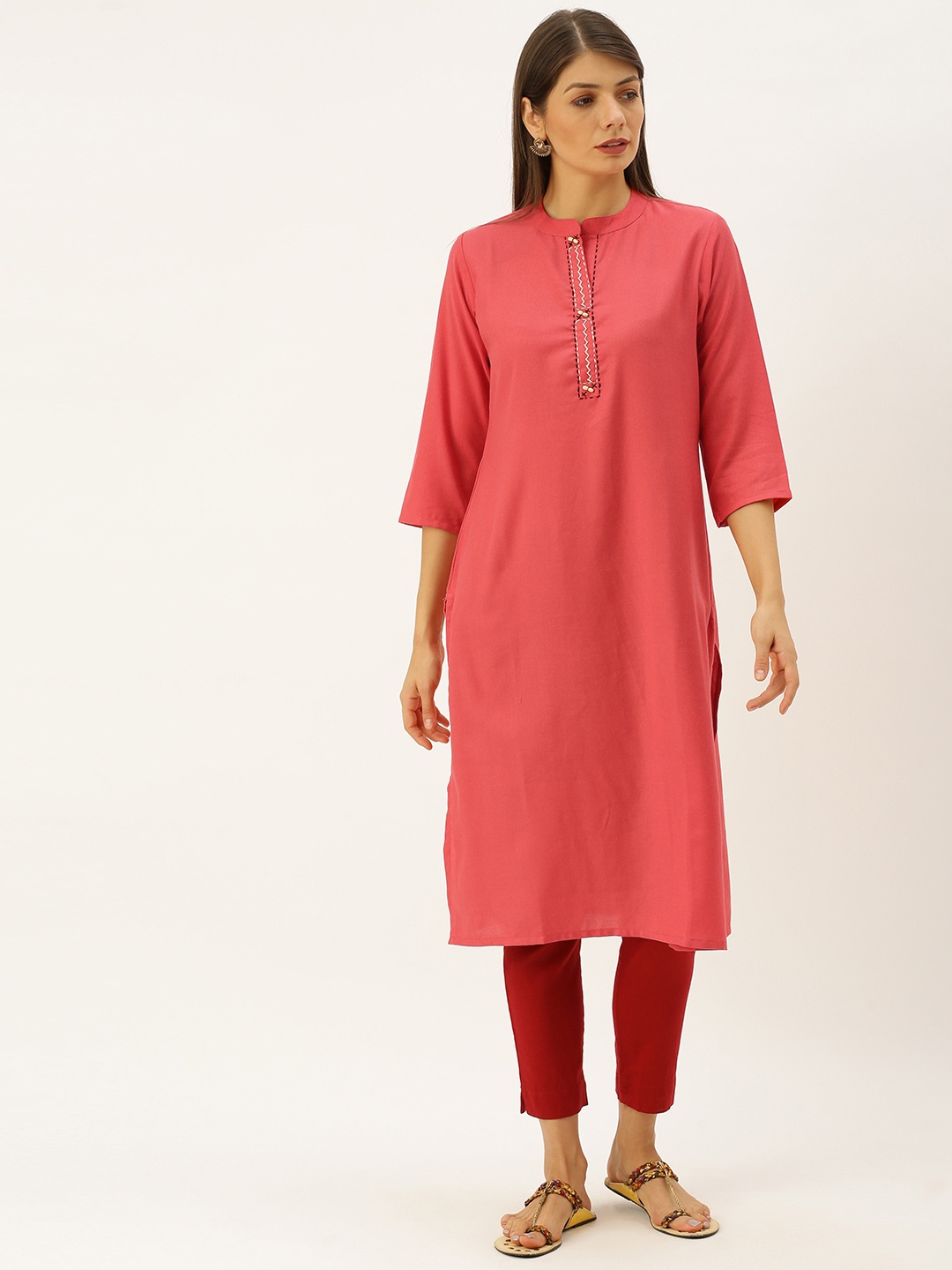 

Soch Women Coral Pink Solid Straight Kurta