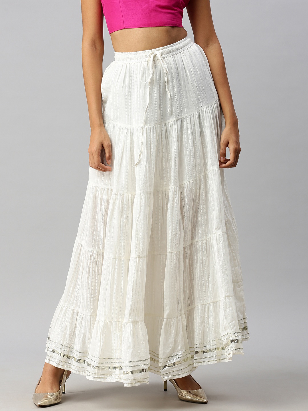 

Soch Off White Pure Cotton Solid Skirt