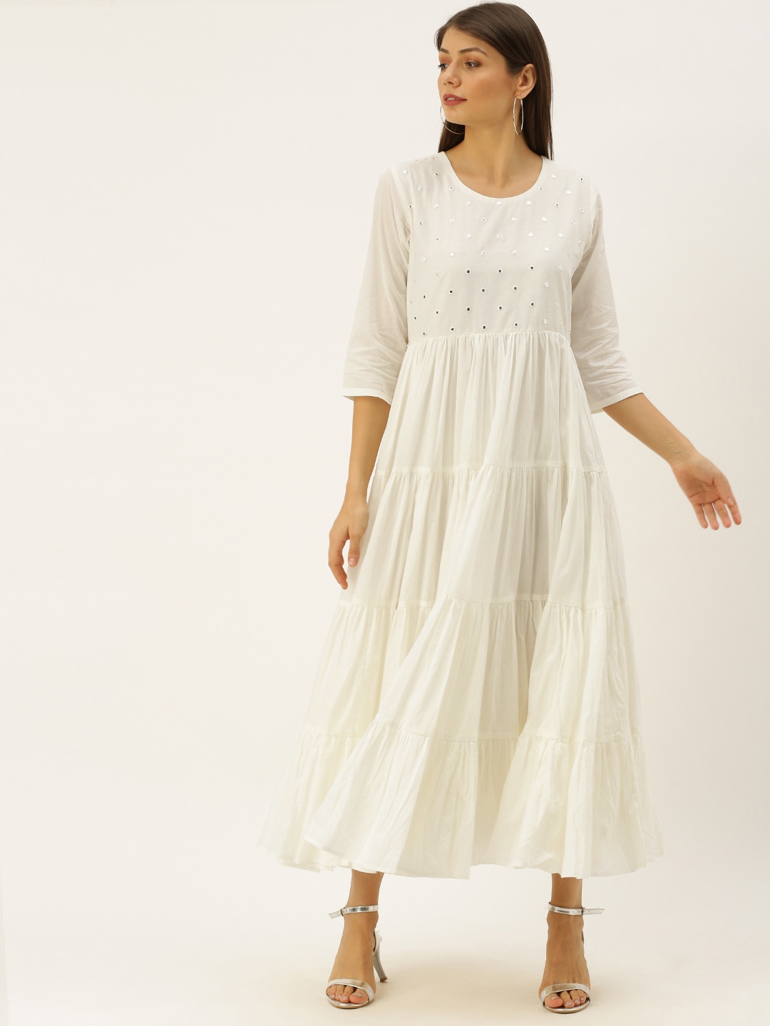 

Soch Women Off-White Mirror Work Maxi Dress