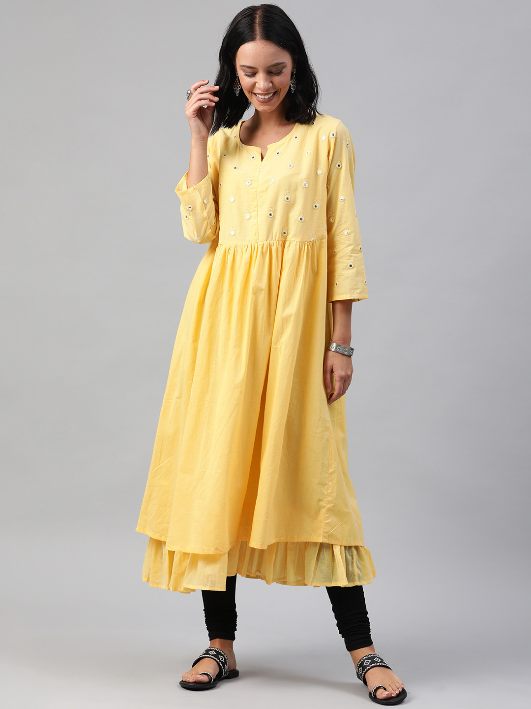 

Soch Women Yellow Embellished A-Line Kurta
