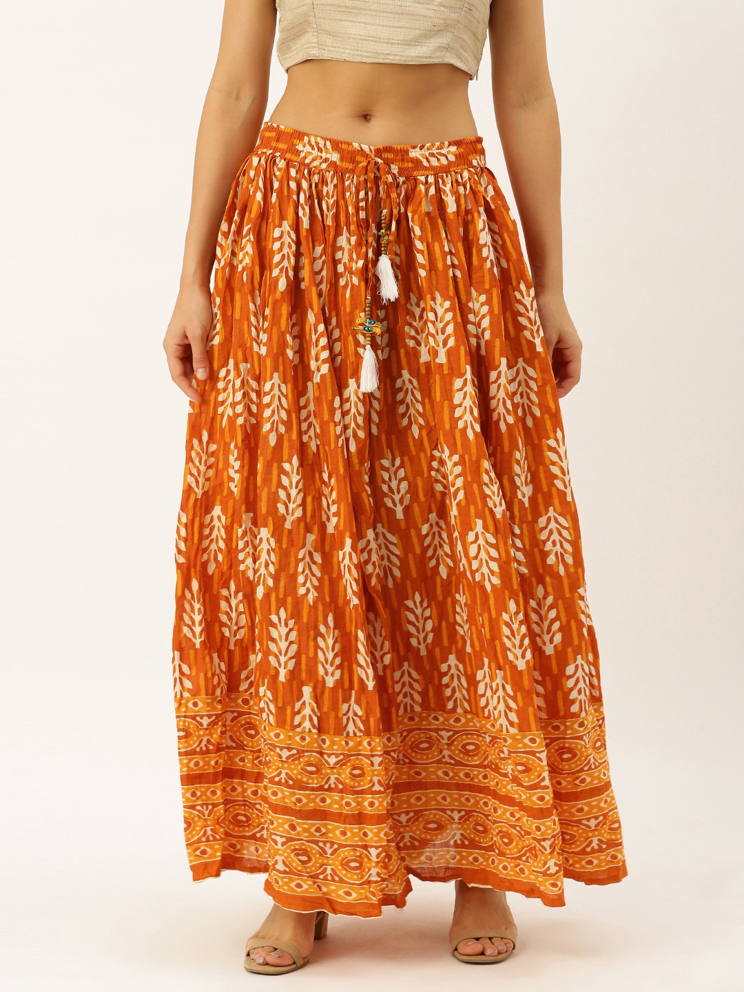 

Soch Women Rust Orange & Beige Printed Flared Skirt