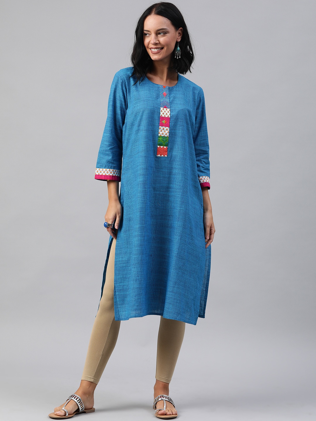 

Soch Women Blue Checked Straight Kurta