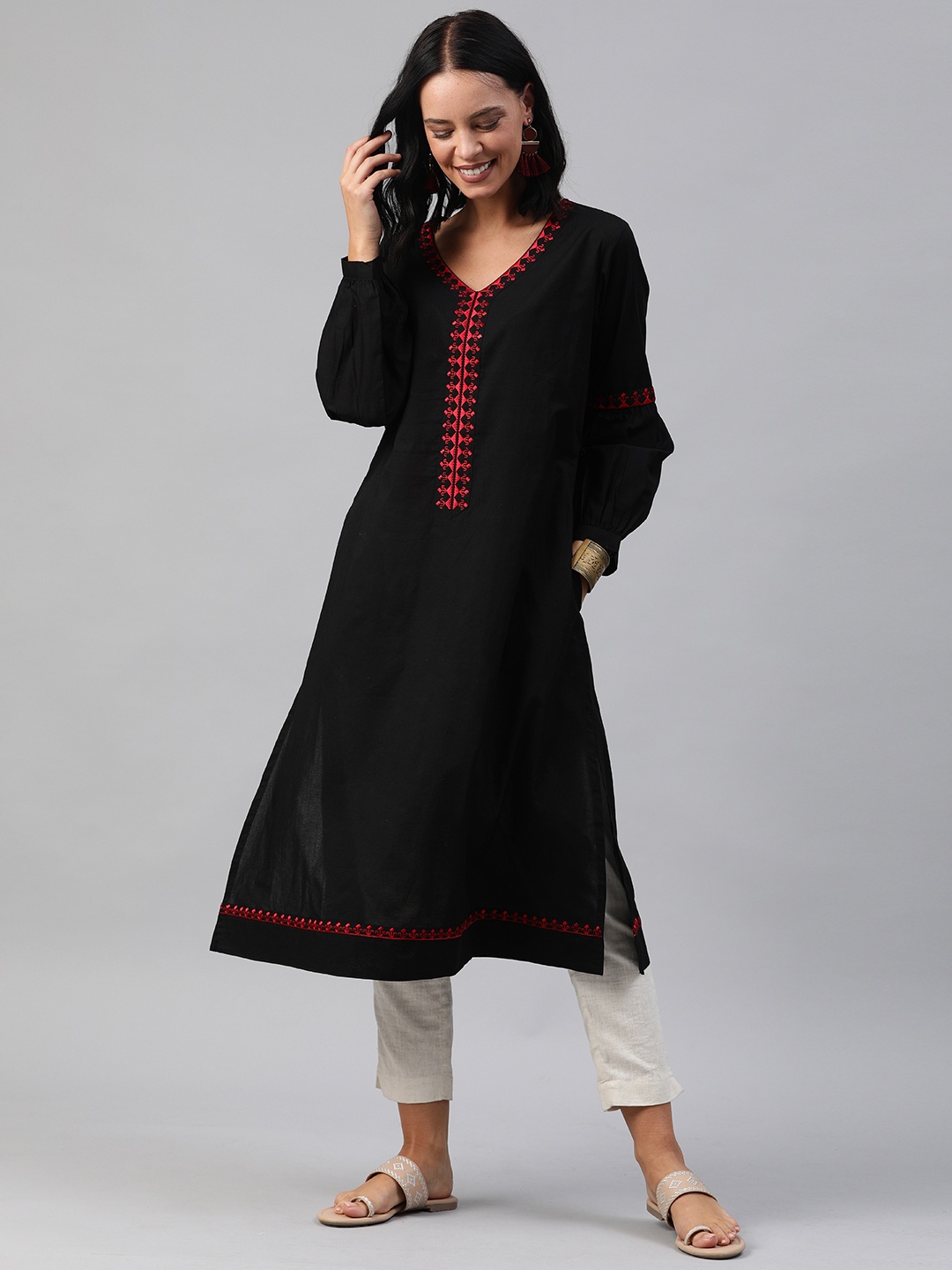 

Soch Women Black Solid A-Line Kurta