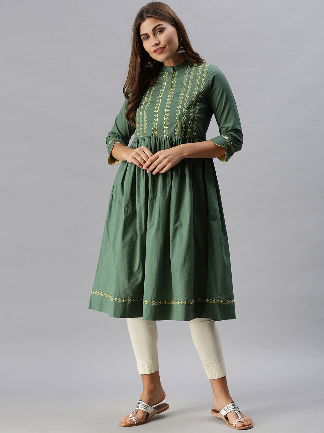 

Soch Women Green Ethnic Motifs Embroidered Cotton Kurta