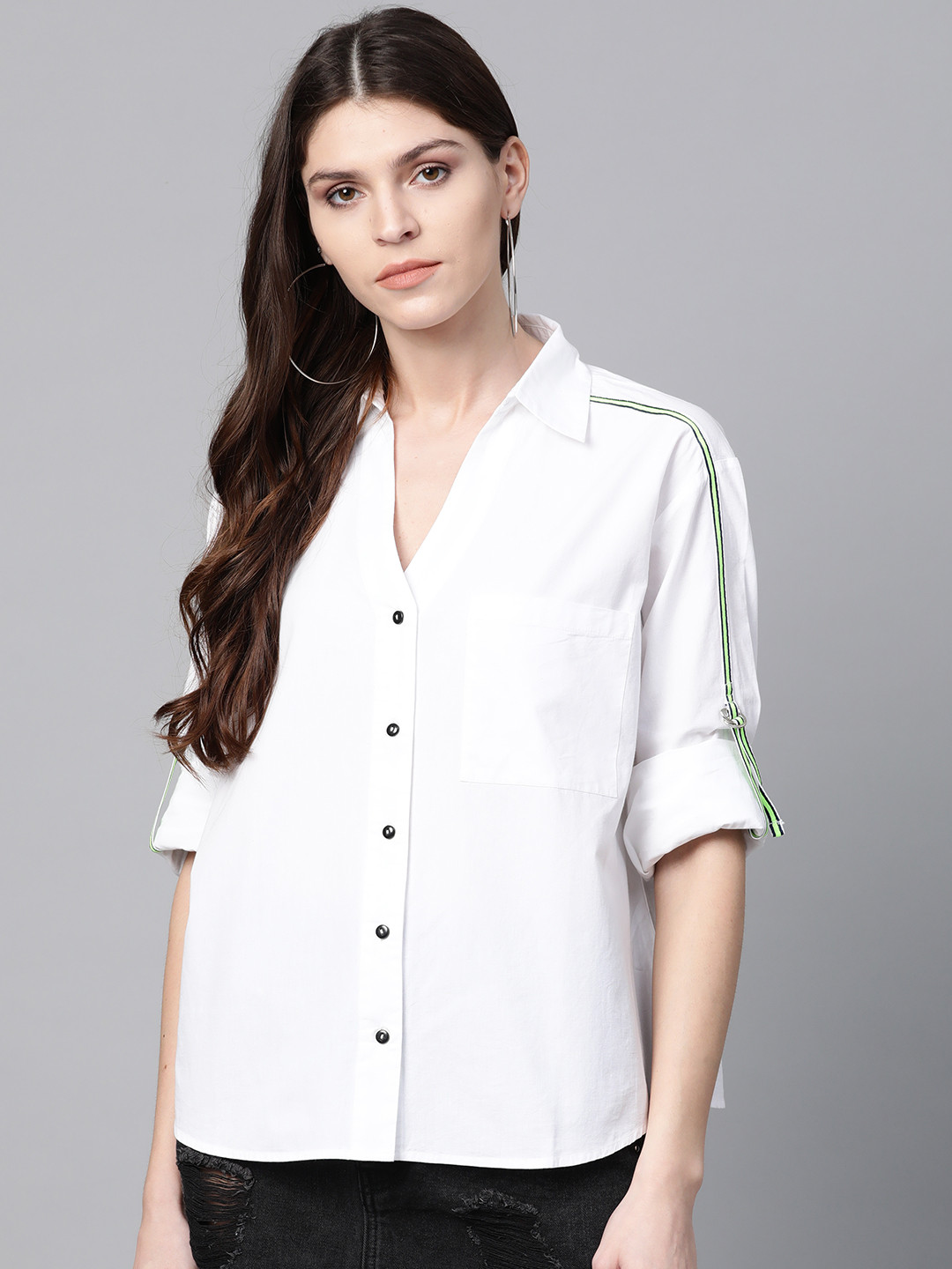 

SASSAFRAS Women White Boxy Solid Casual Shirt
