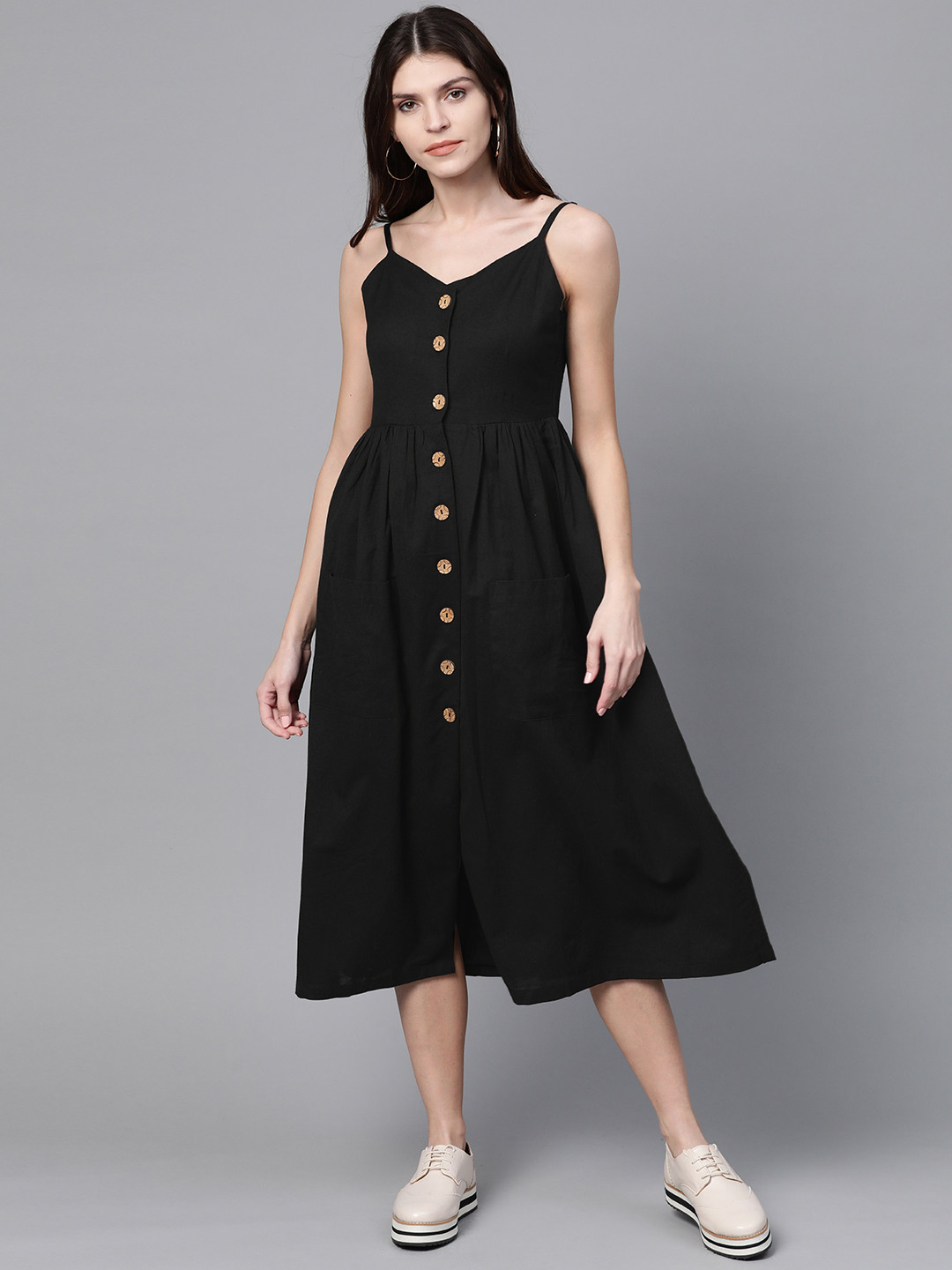 

SASSAFRAS Women Black Solid A-Line Dress