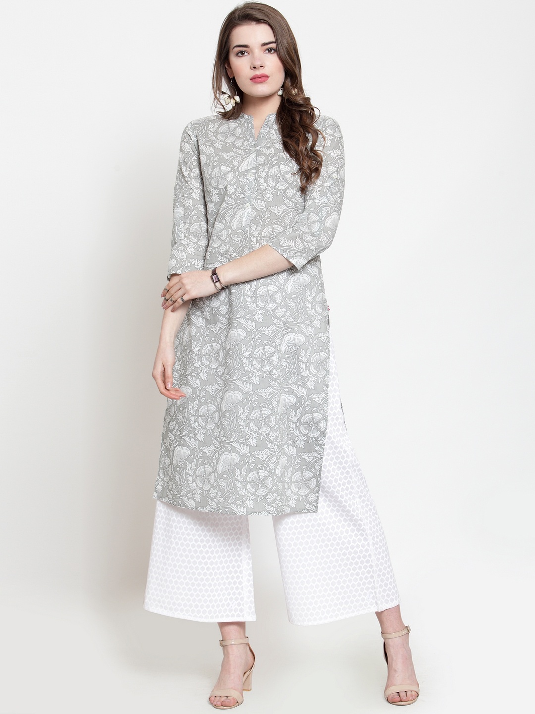 

Varanga Women Grey Printed Straight Kurta