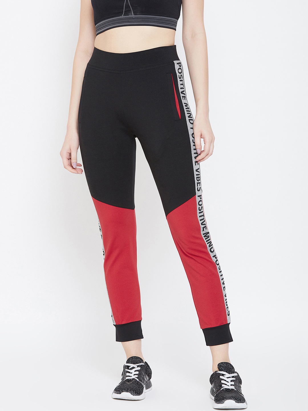 

C9 AIRWEAR Women Black & Red Colourblocked Joggers