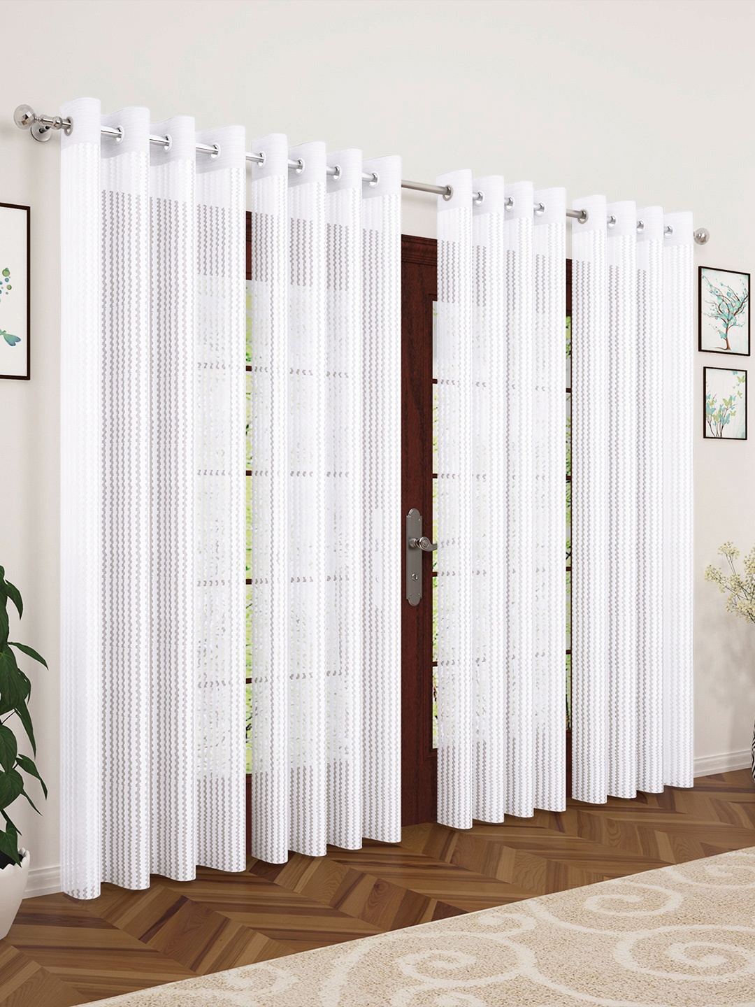

Story@home White Set of 4 200GSM Sheer Semi Long Door Curtains