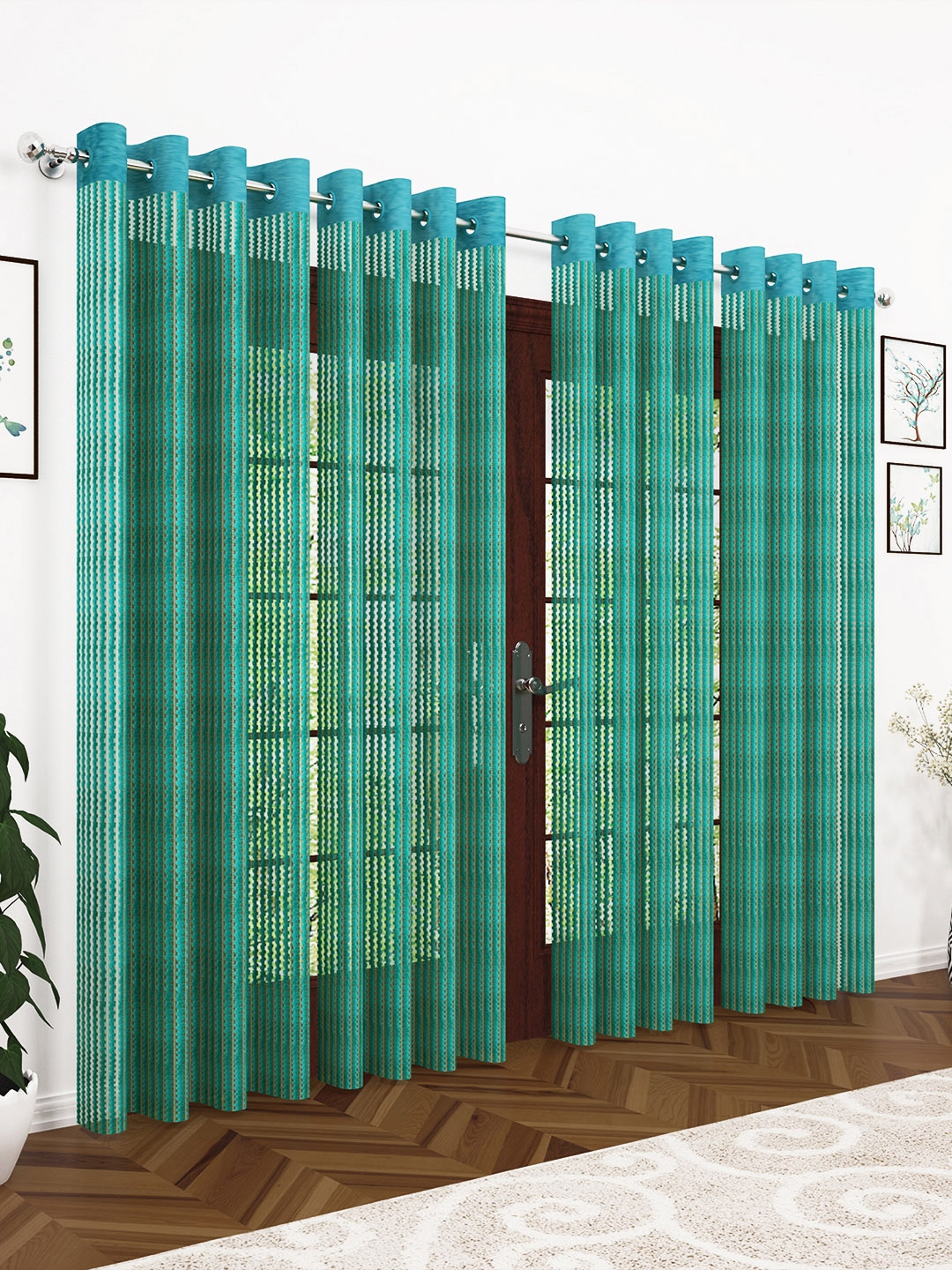 

Story@home Turquoise Blue Set of 4 200GSM Sheer Semi Long Door Curtains
