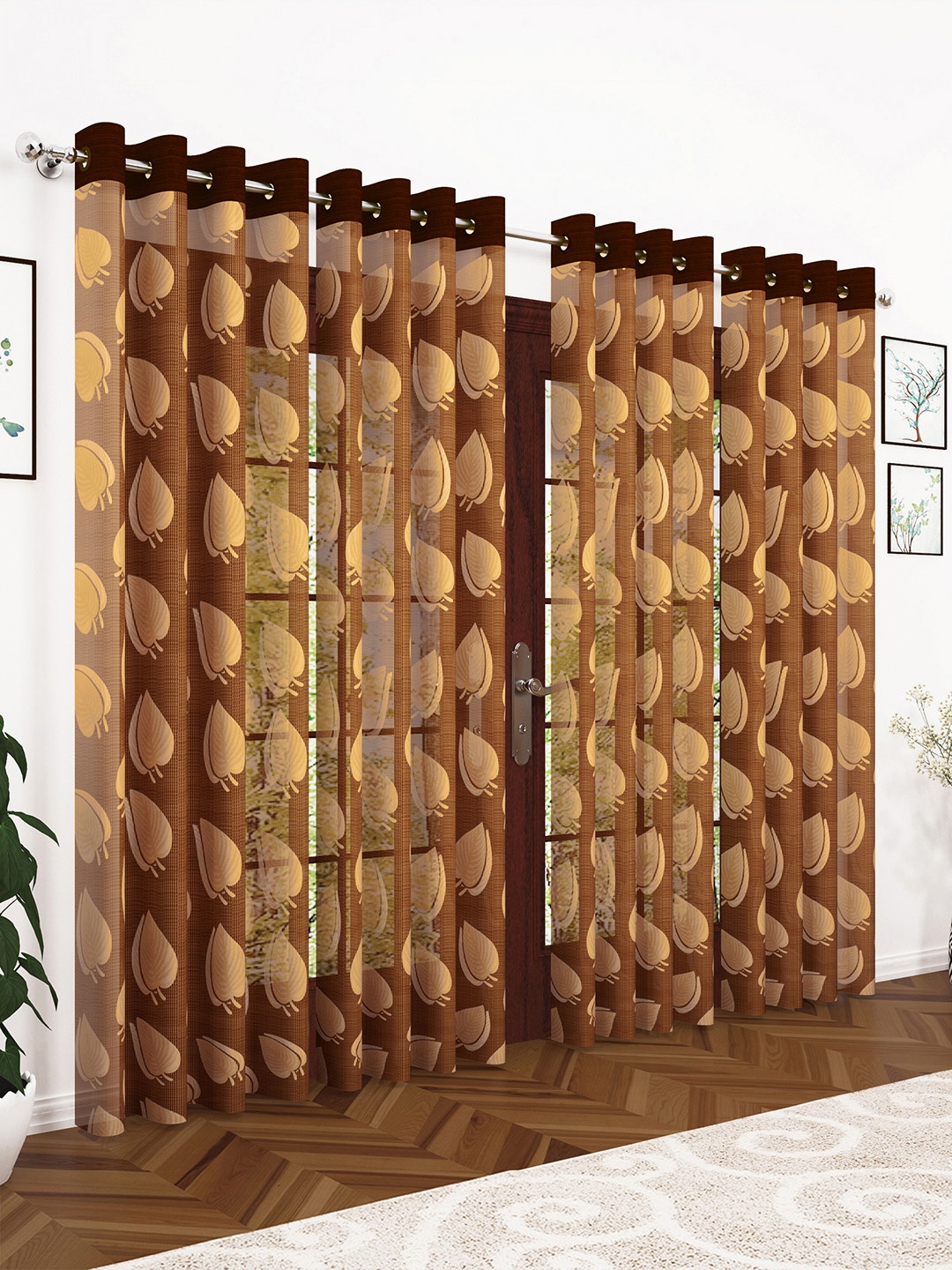 

Story@home Brown Set of 4 Sheer Long Door Curtains