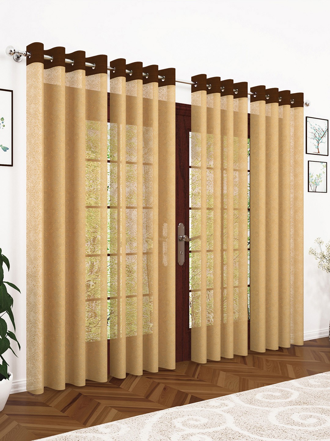 

Story@home Brown Set of 4 Sheer Long Door Curtains