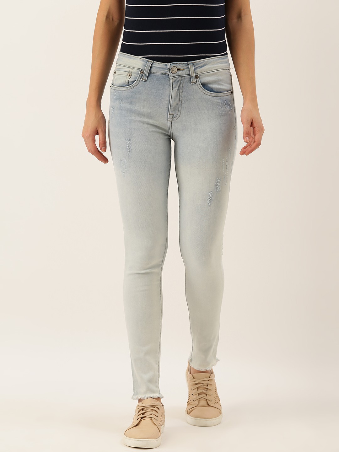 

Aeropostale Women Blue Slim Fit Mid-Rise Low Distress Jeans