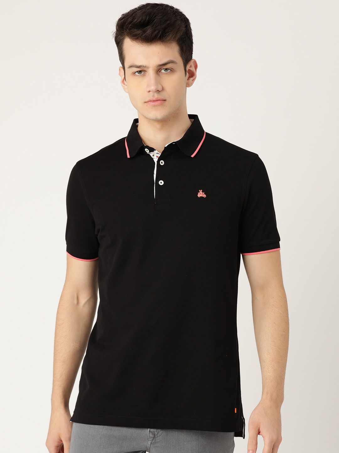 

SIMON CARTER LONDON Men Black Solid Polo Collar T-shirt