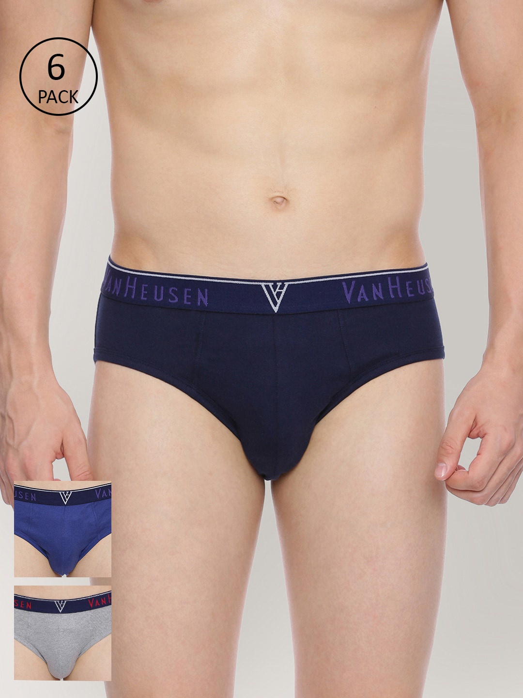 

Van Heusen Men Pack of 6 Navy Blue & Grey Melange Solid Briefs