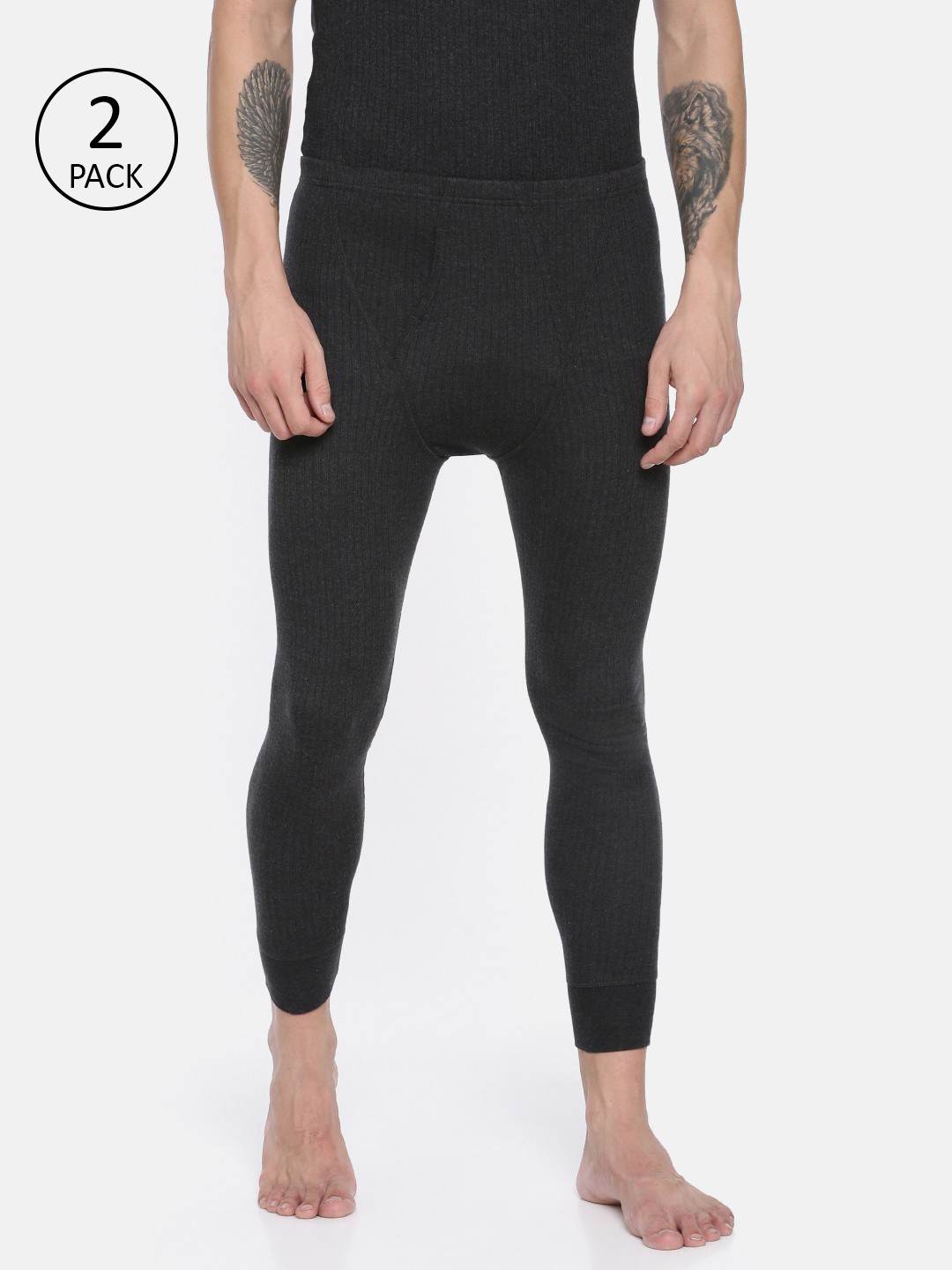 

Van Heusen Men Pack of 2 Charcoal Grey Solid Thermal Bottoms