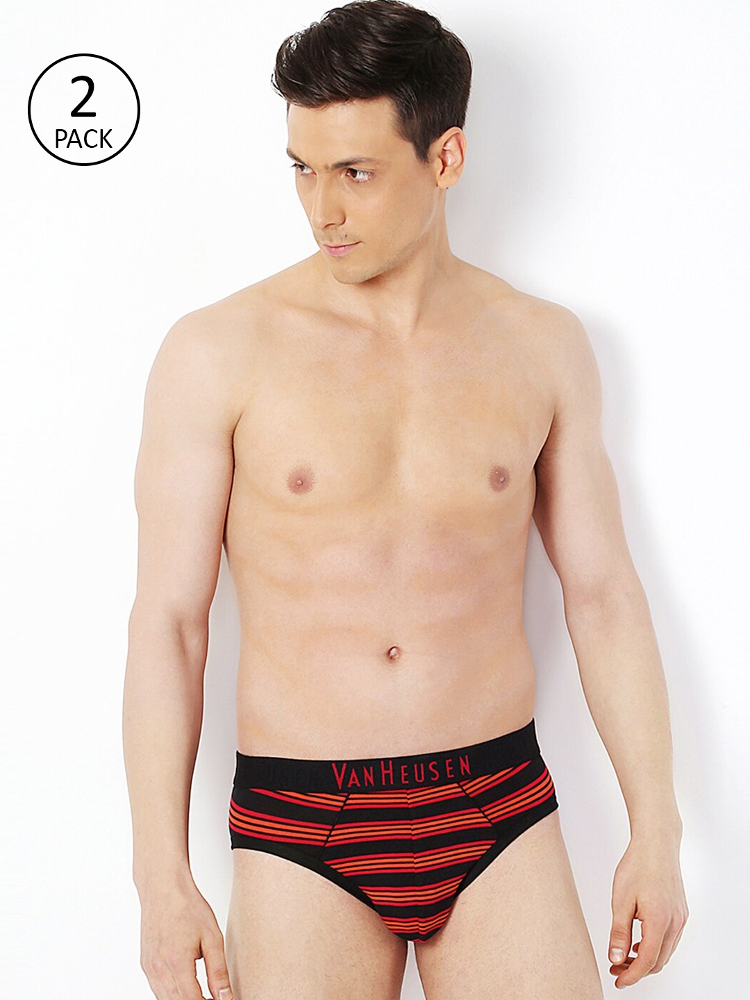 

Van Heusen Men Pack of 2 Black & Red Striped Briefs 2113845