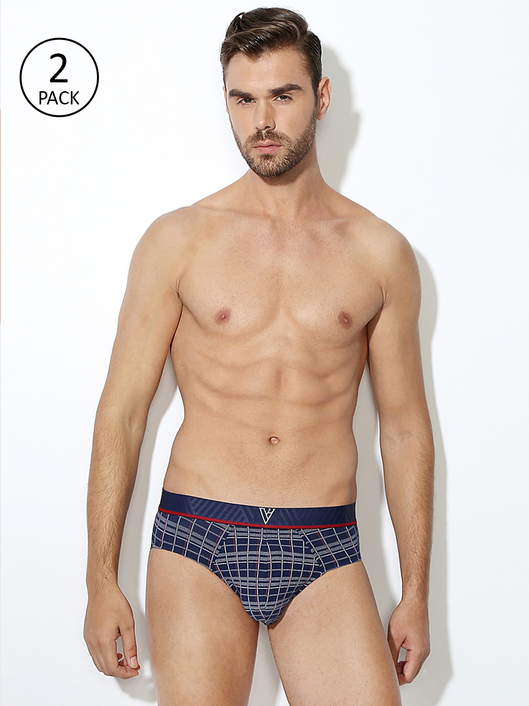 

Van Heusen Men Pack Of 2 Navy blue & White Checked Briefs