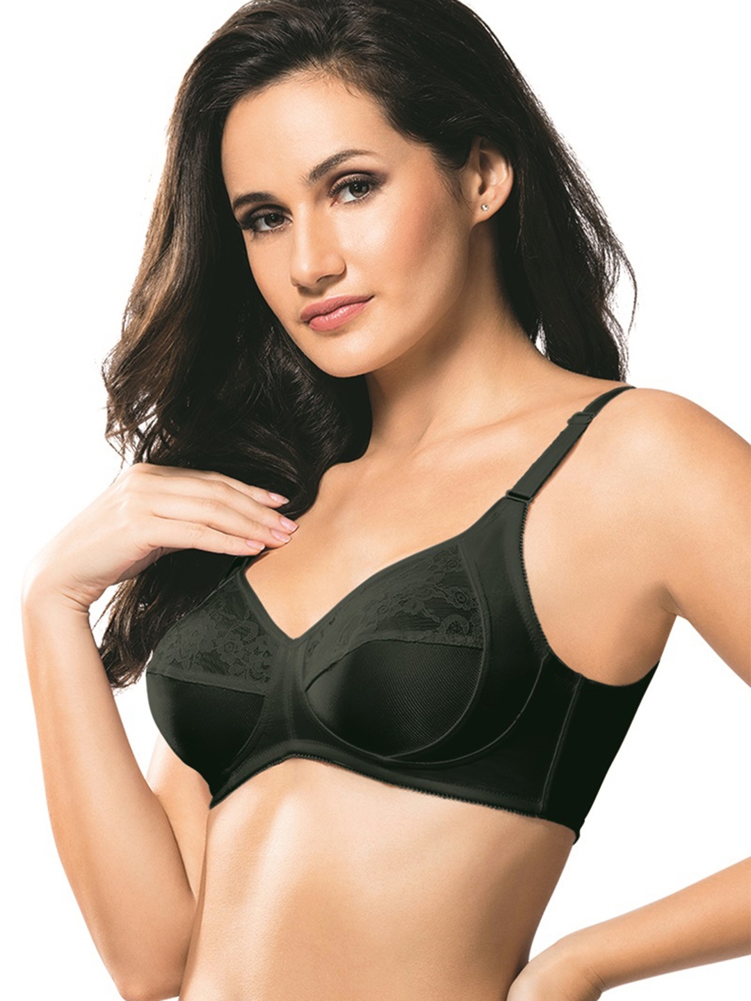 Amante Non Padded Wirefree Perfect Shaper Lace Bra - BRA10505, Black