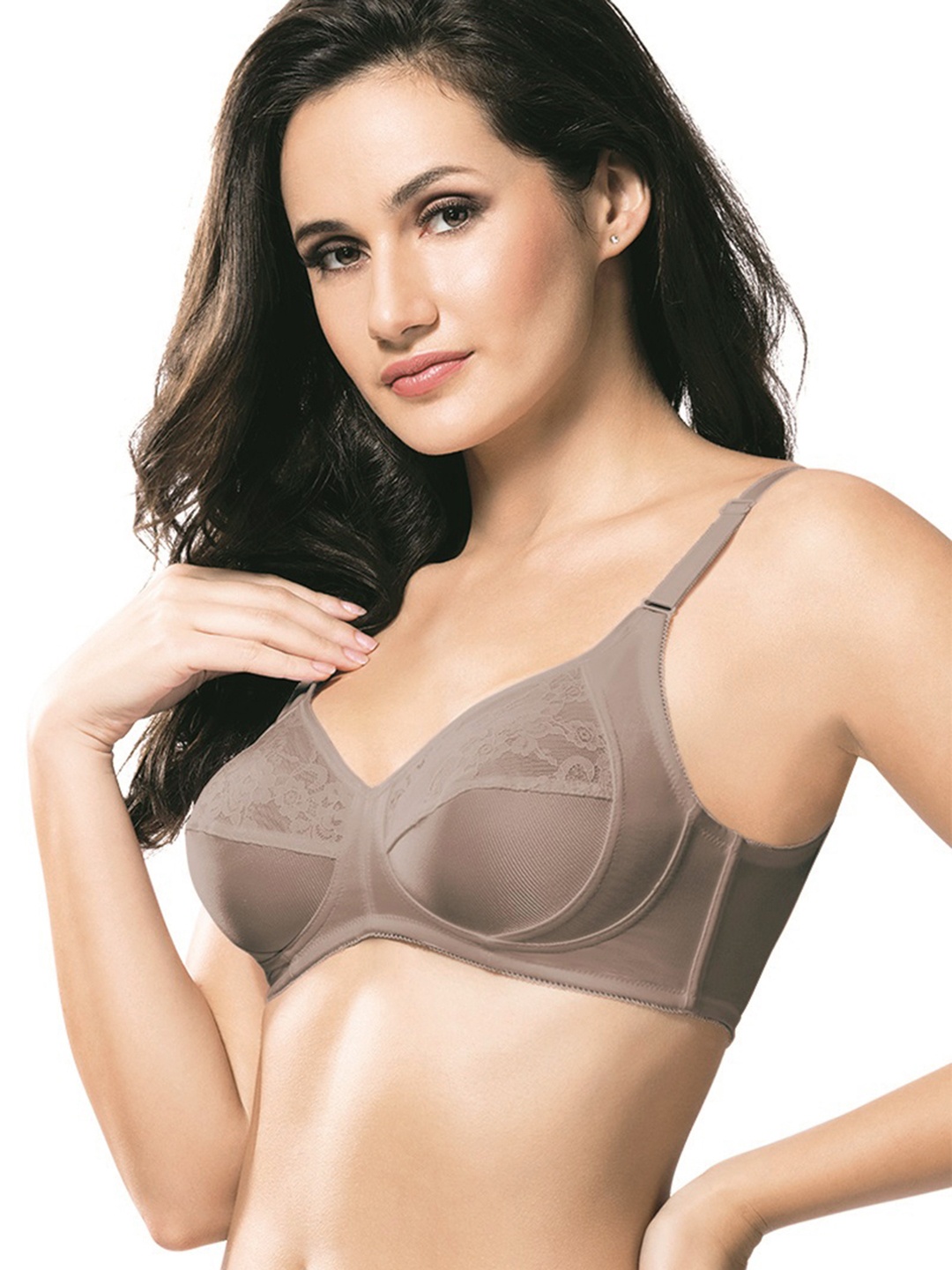 

Amante Non Padded Wirefree Perfect Shaper Lace Bra - BRA10505, Taupe