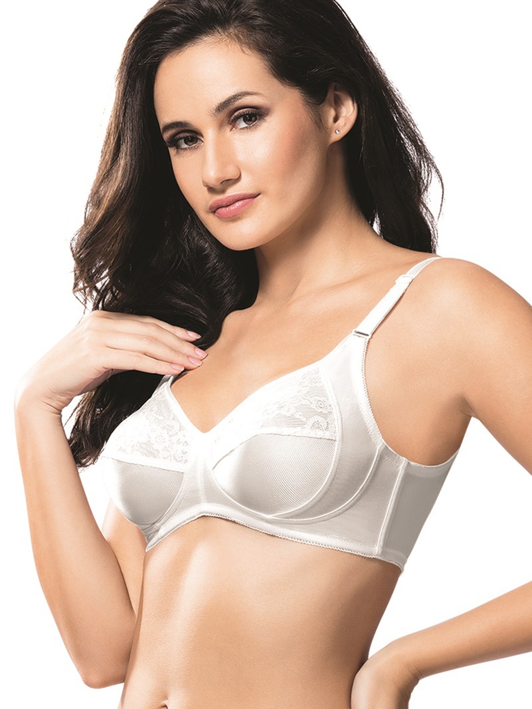 Amante Non Padded Wirefree Perfect Shaper Lace Bra - BRA10505, White