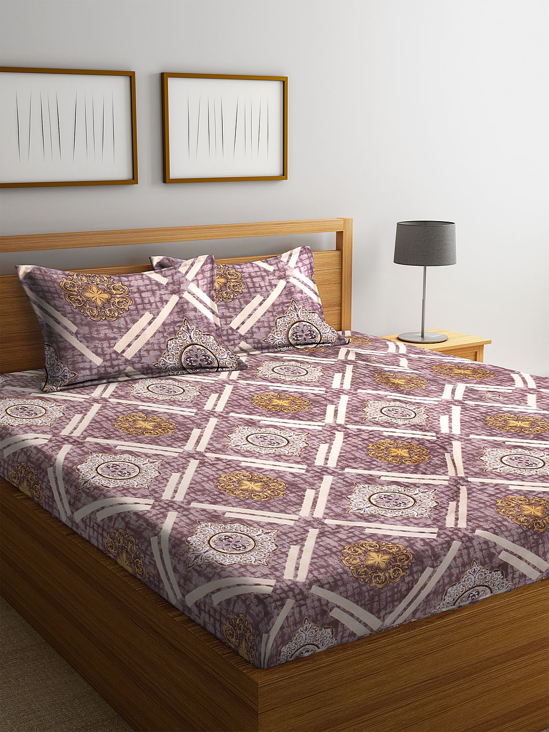 

Home Sizzler Brown & Yellow Ethnic Motifs 144 TC Polyester 1 Queen Bedsheet with 2 Pillow Covers