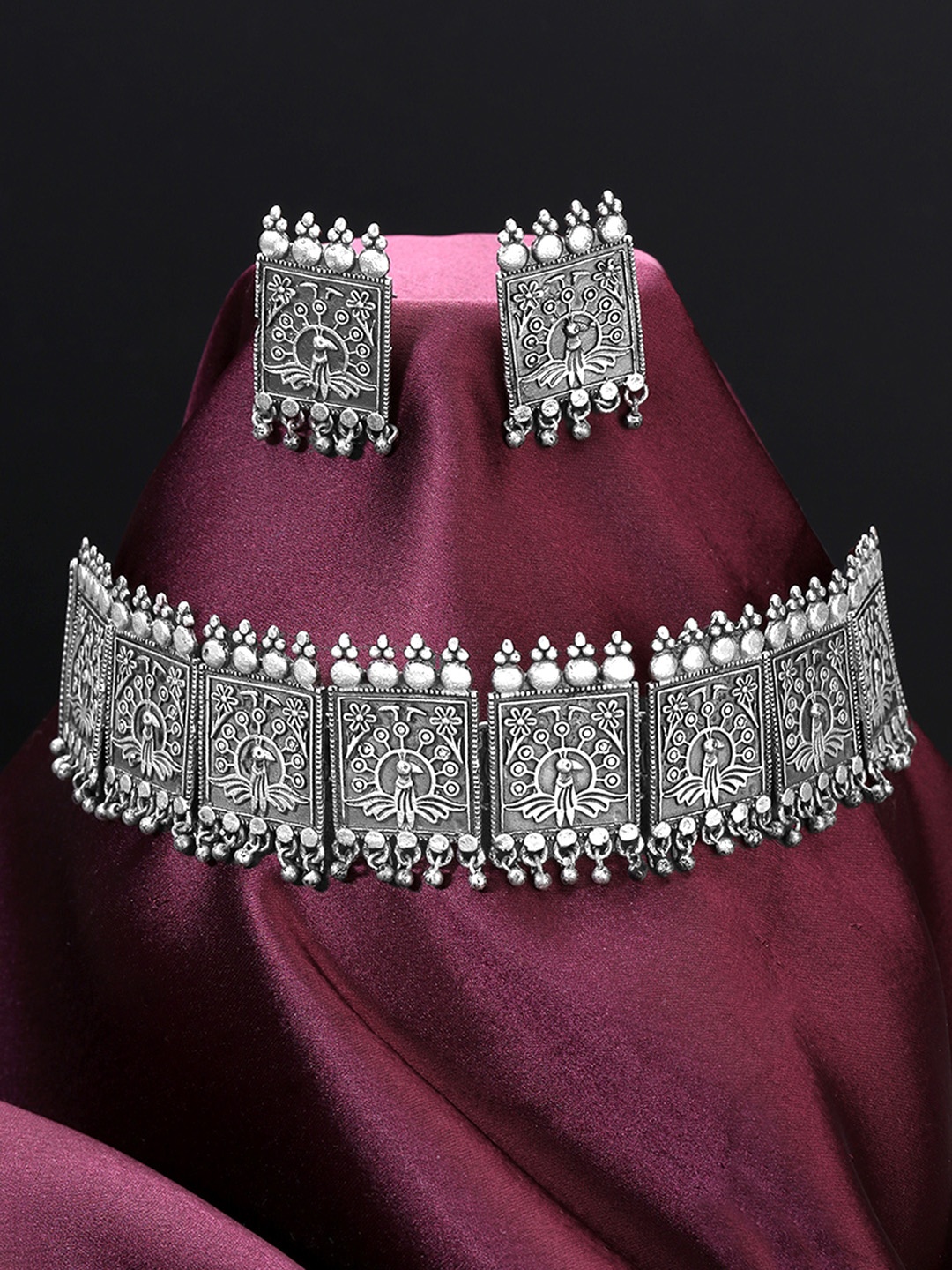 

Yellow Chimes Oxidised Silver-Plated Handcrafted Jewellery Set