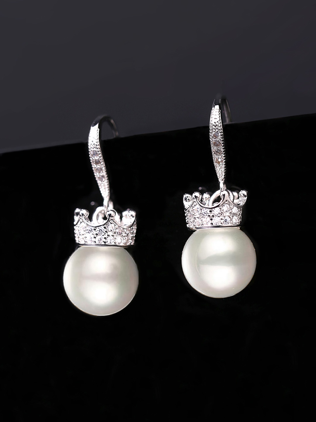 

Yellow Chimes Silver-Plated & White Spherical Drop Earrings