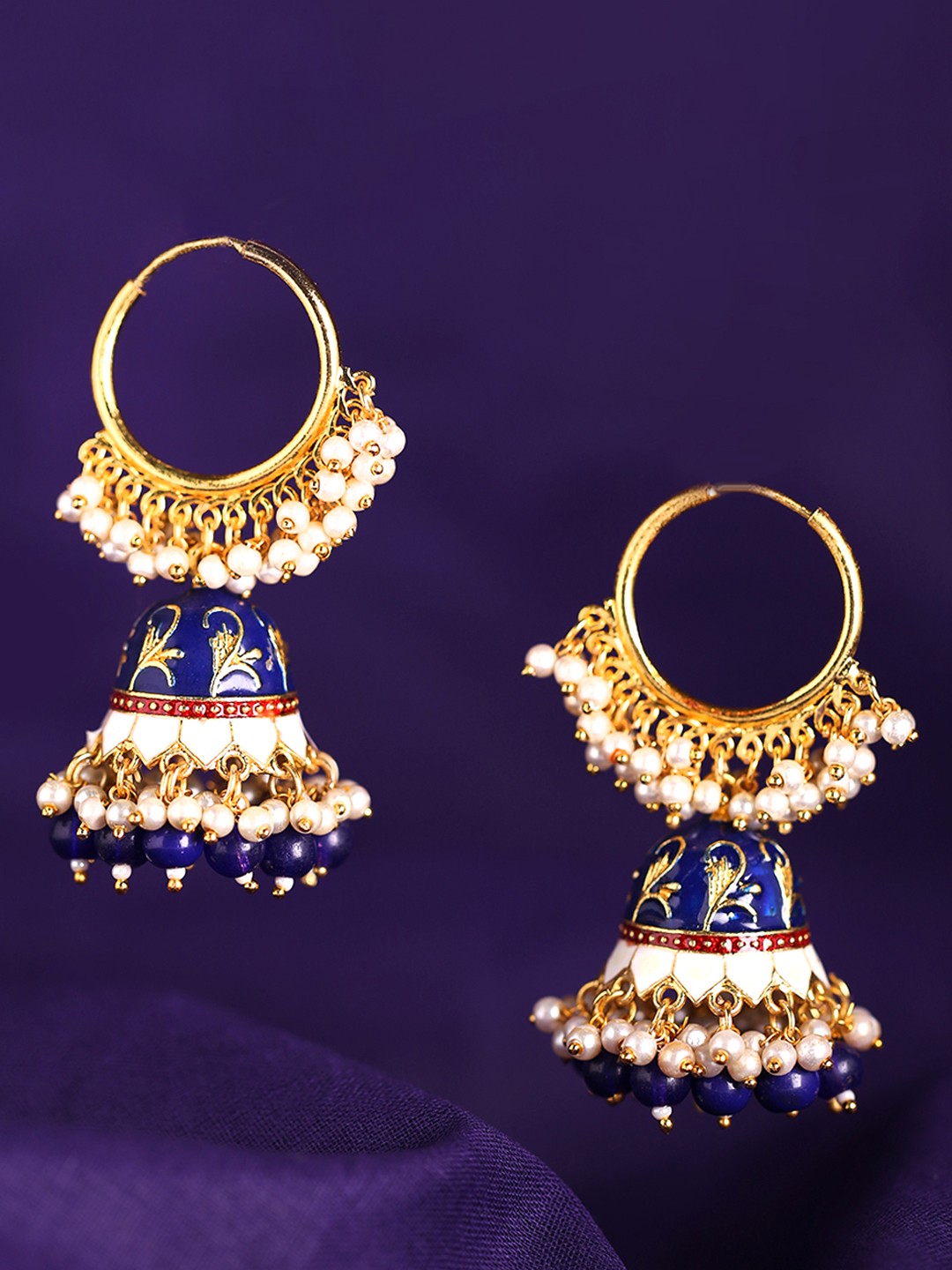 

Yellow Chimes Blue Gold Plated Handcrafted Meenakari Dome Shaped Jhumkas