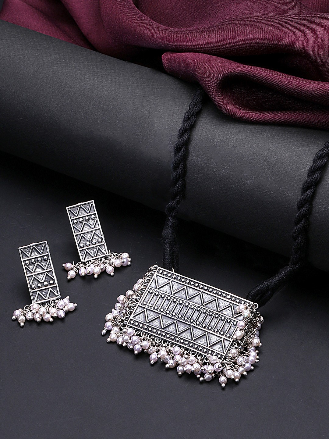 

Yellow Chimes Silver Plated Handcrafted Oxidized Jewellery Set