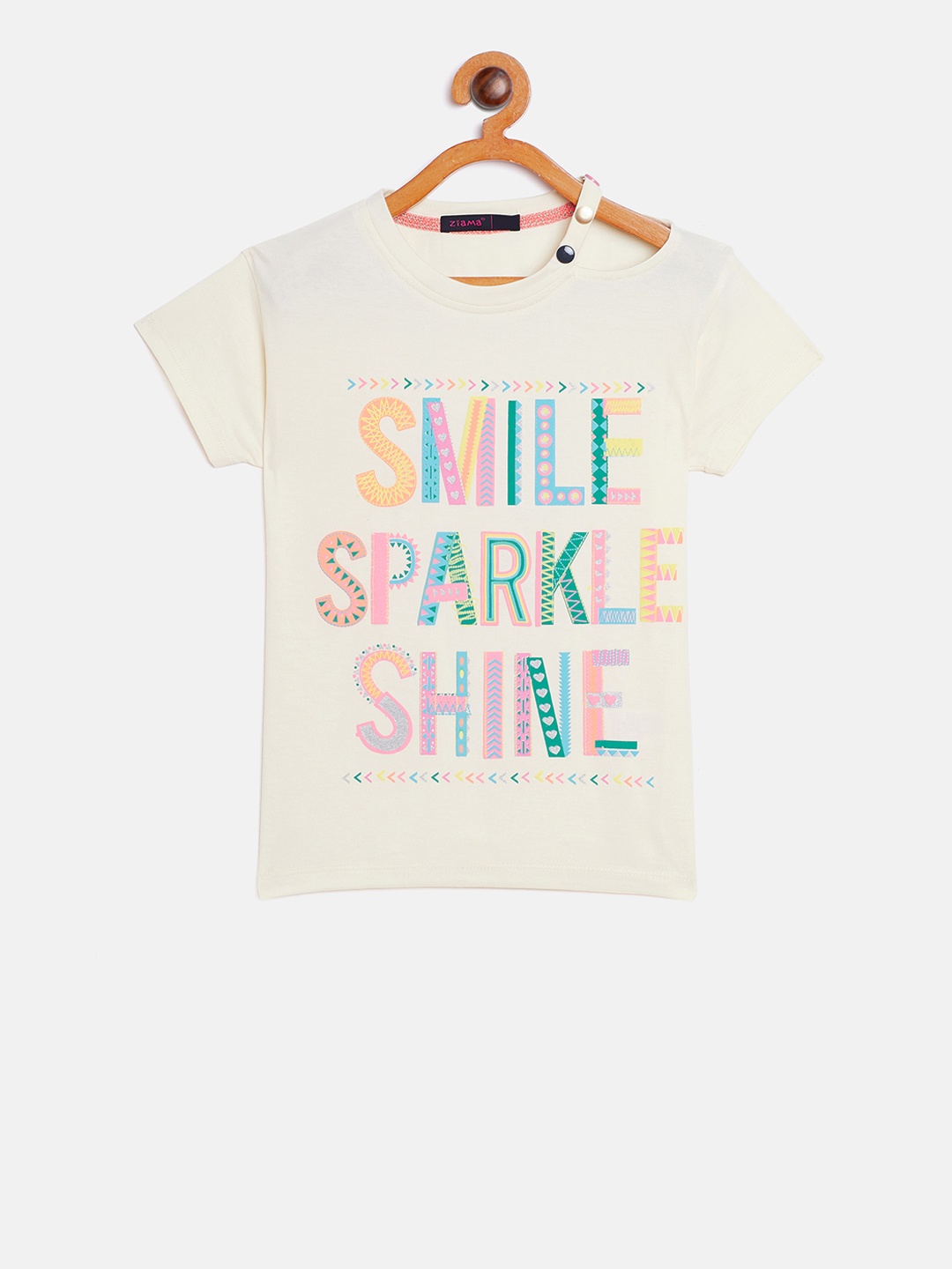 

Ziama Girls Off-White Printed Studded Top