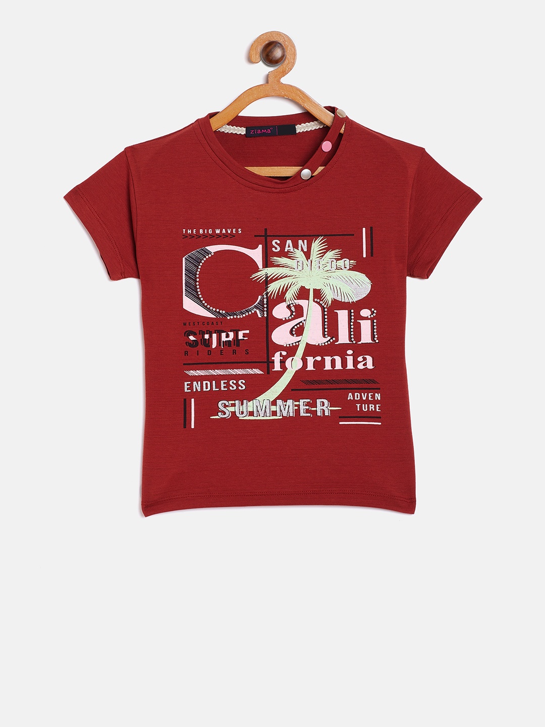 

Ziama Girls Rust Printed Round Neck T-shirt