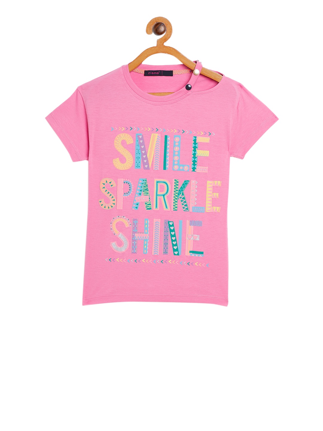 

Ziama Girls Pink Printed Studded Top
