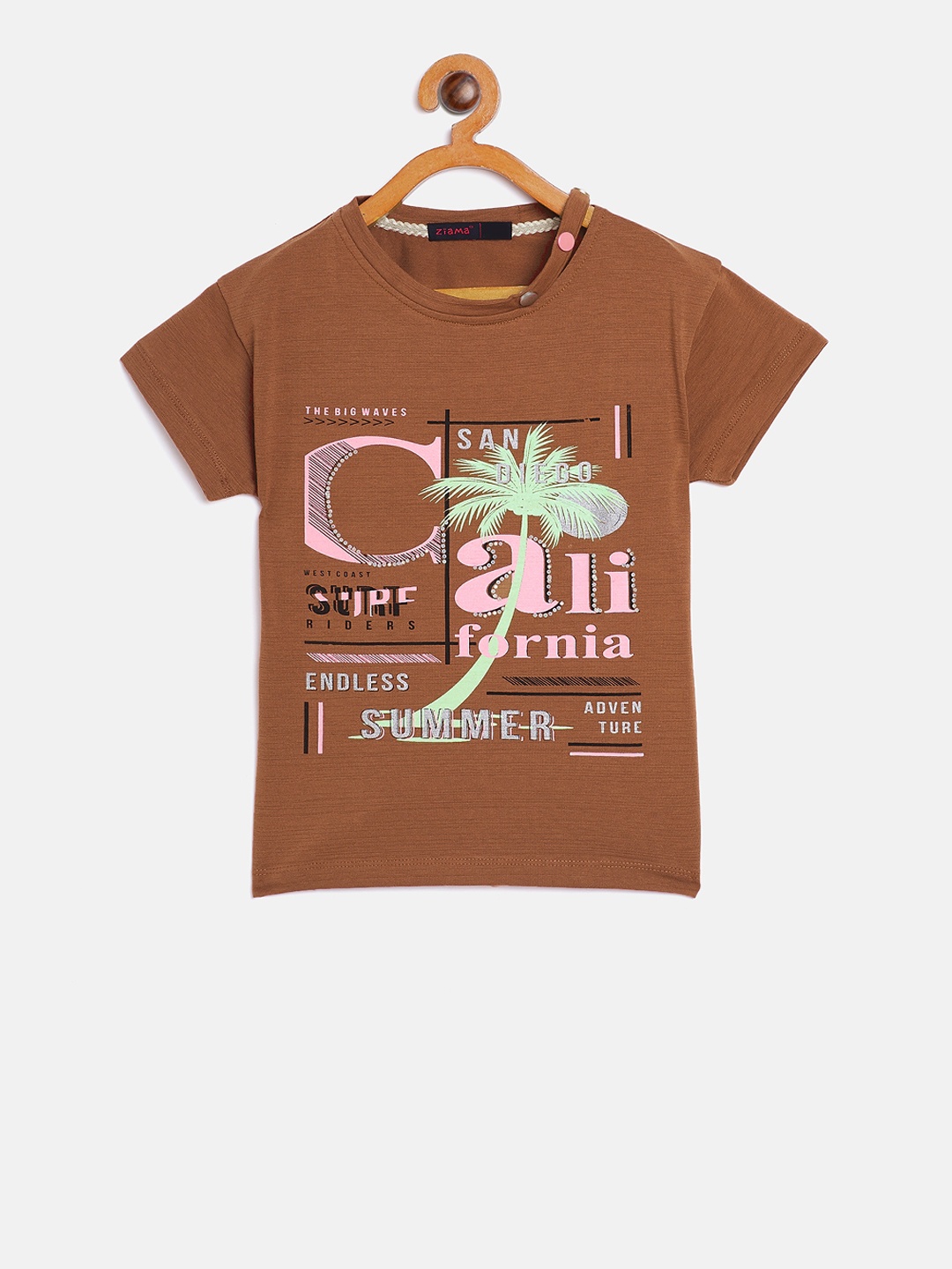 

Ziama Girls Tan Brown & Pink Printed Top