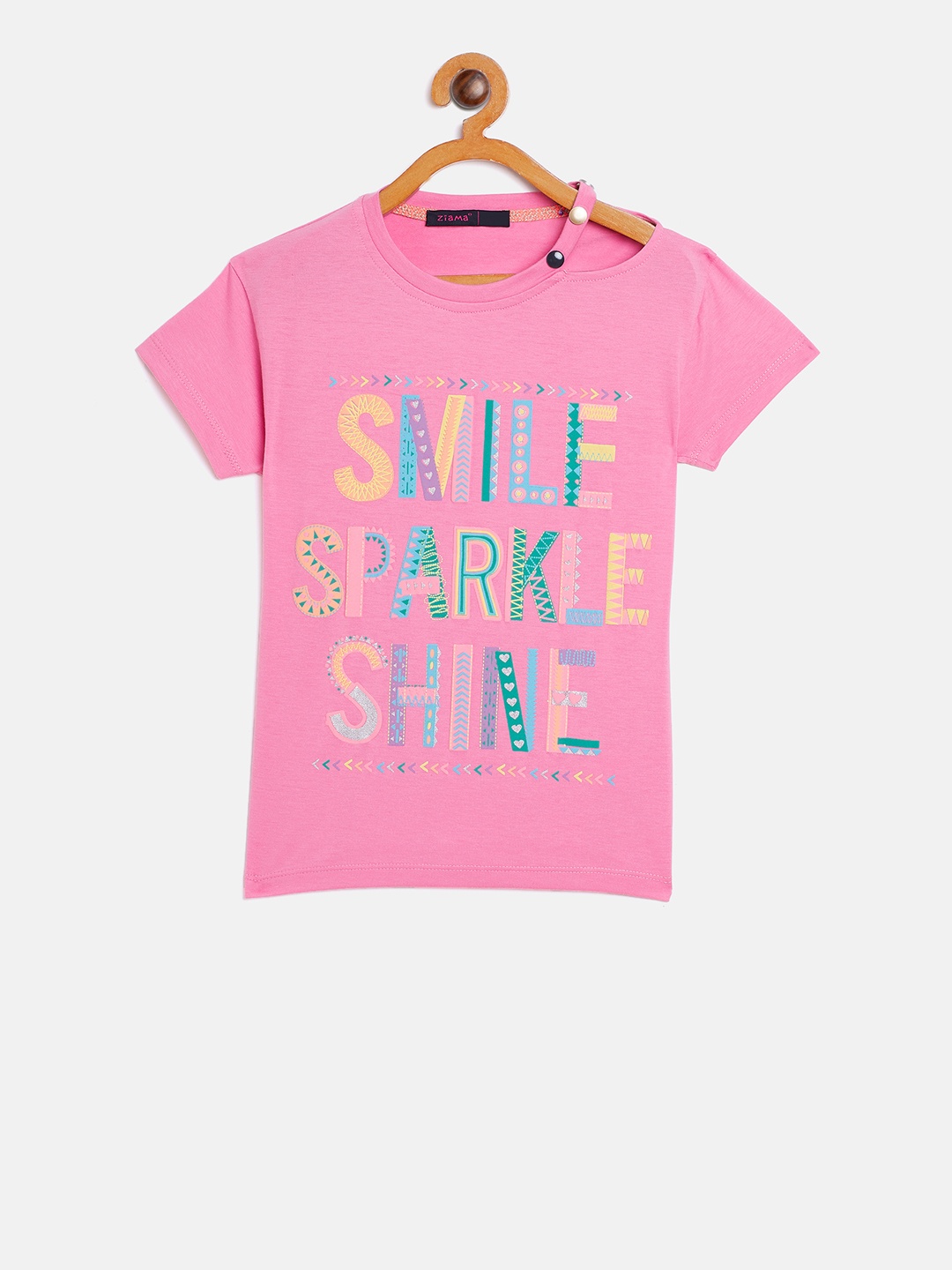 

Ziama Girls Pink Printed Round Neck T-shirt