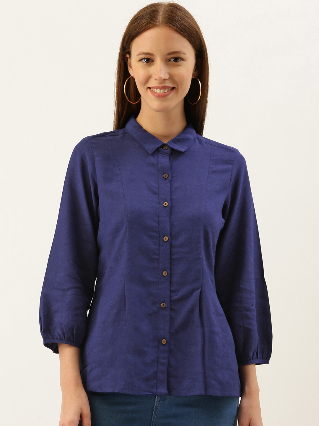 

AND Women Navy Blue Regular Fit Solid Casual Shirt