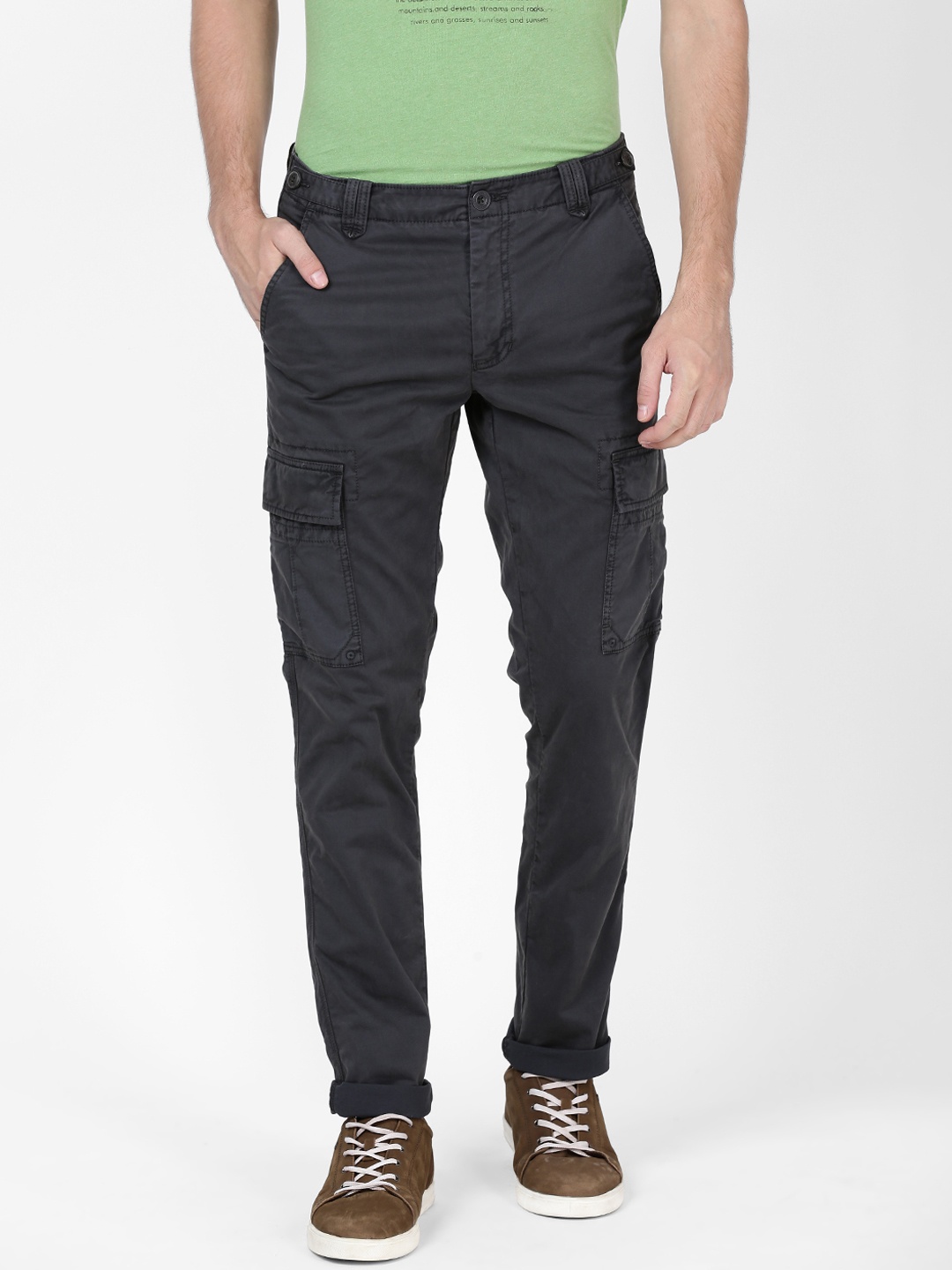 

t-base Men Charcoal Grey Tapered Fit Solid Cargos
