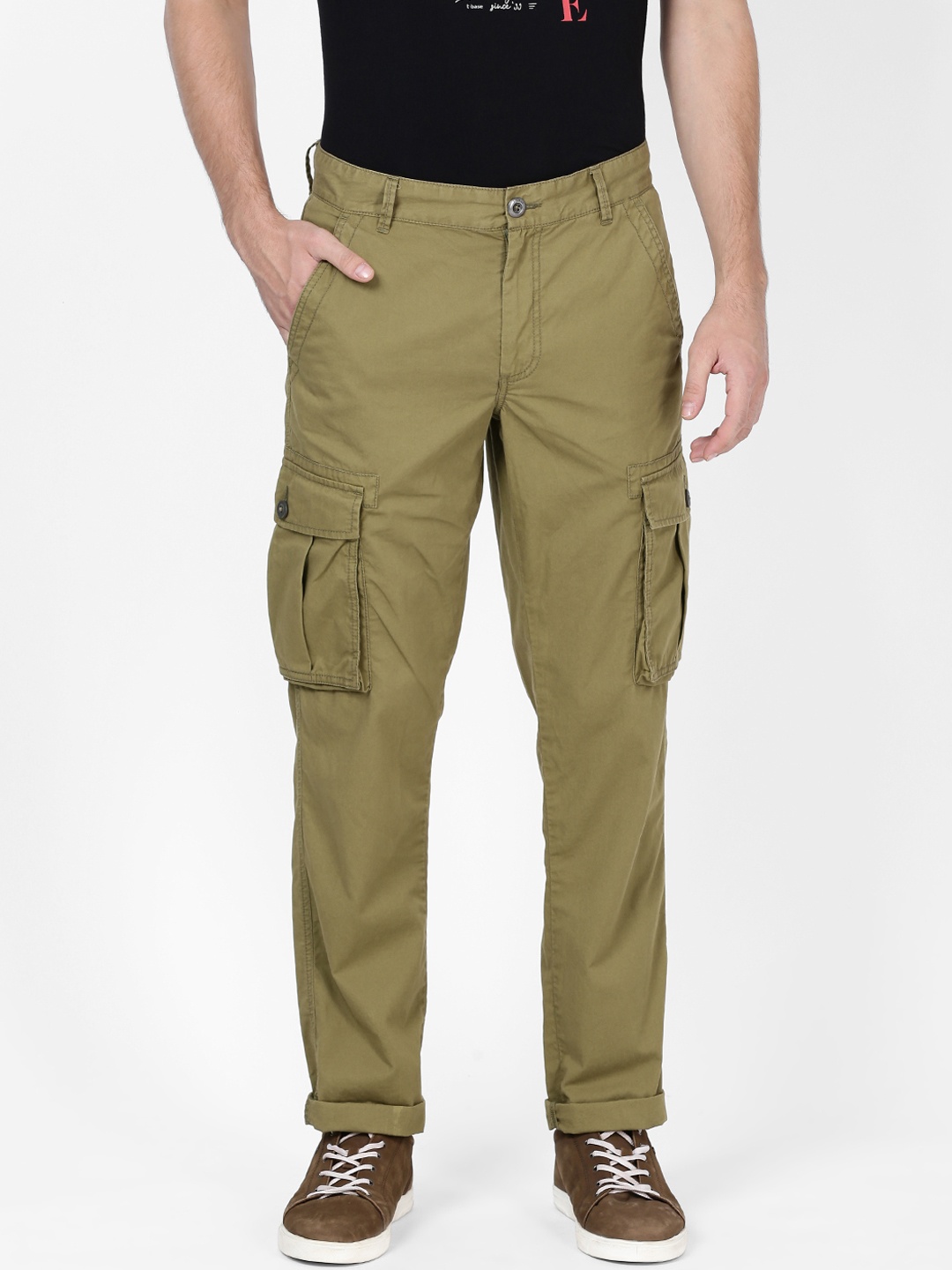 

t-base Men Olive Green Regular Fit Solid Cargos