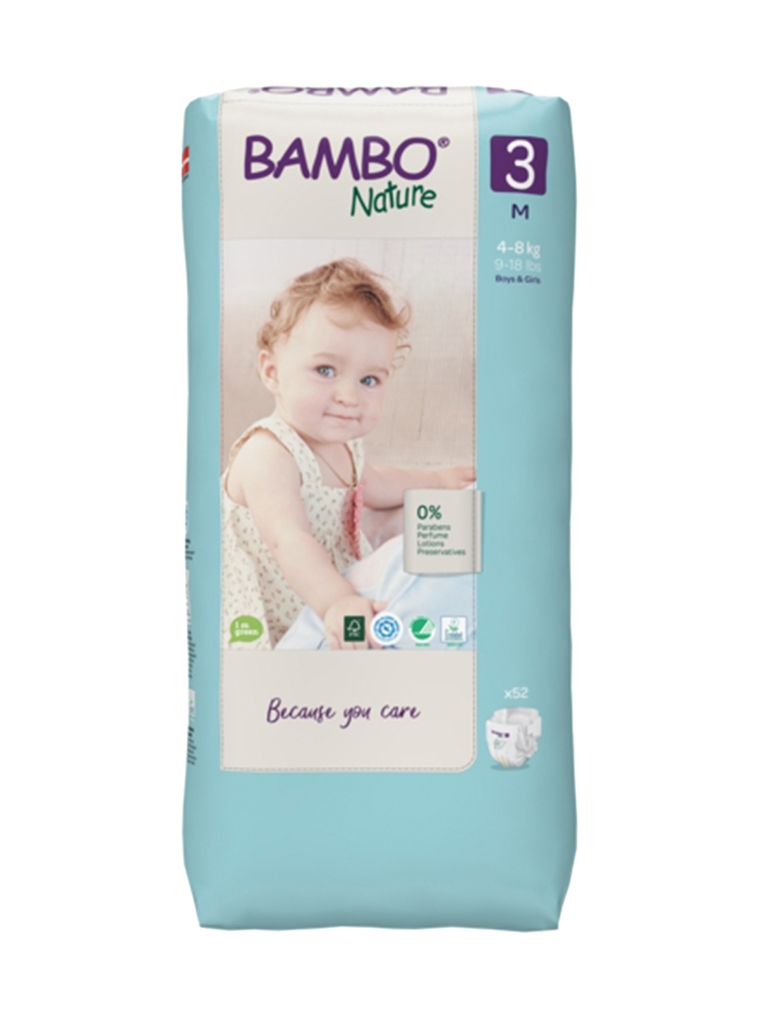 

Bamboo Nature Eco-Friendly Set of 52 Medium Diapers With Wetness Indicator, White