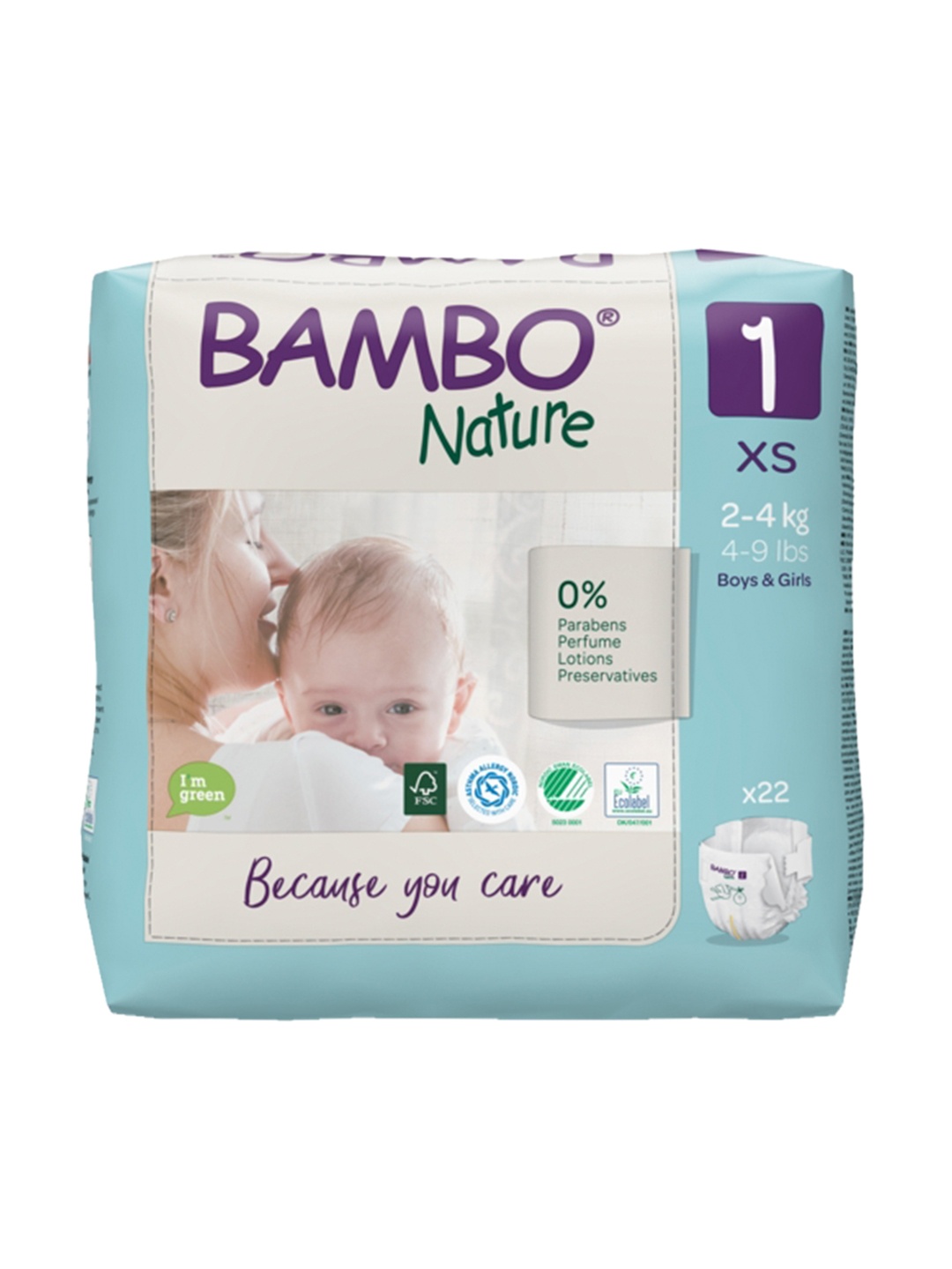 

Bambo Nature Set of 22 Extra Small Eco-friendly Tape Diapers with Wetness Indicator, White